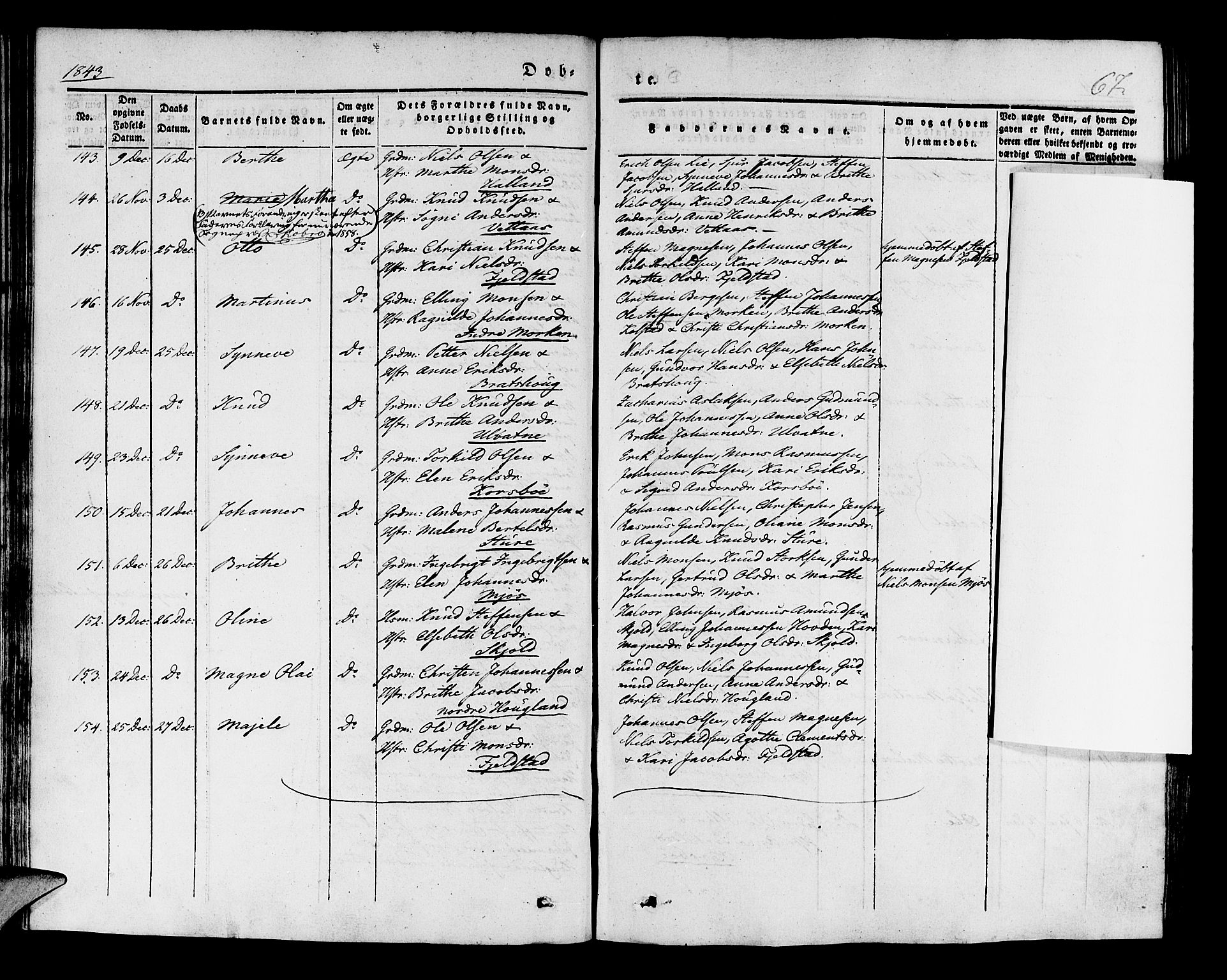 Manger sokneprestembete, AV/SAB-A-76801/H/Haa: Parish register (official) no. A 5, 1839-1848, p. 67