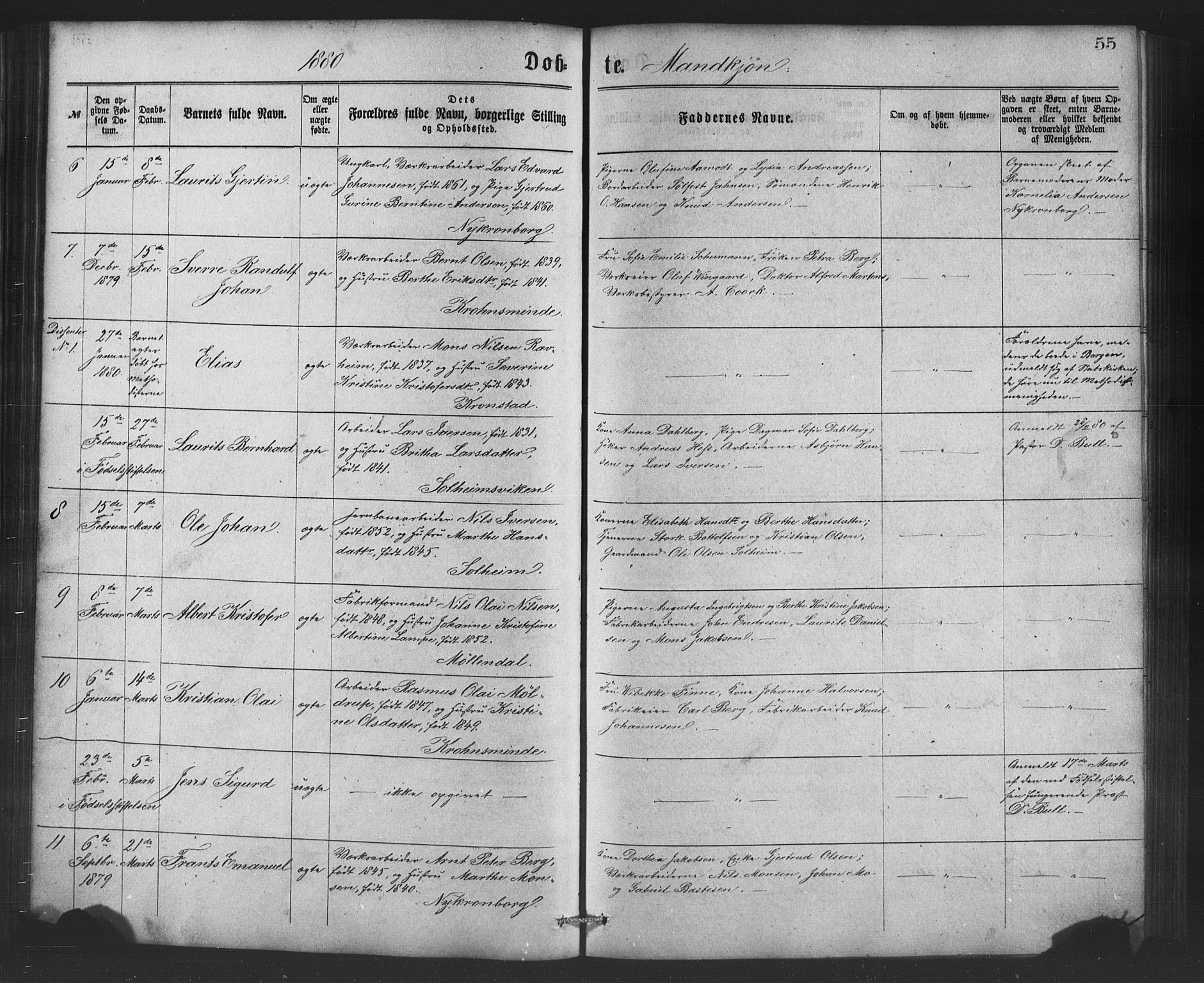 St. Jørgens hospital og Årstad sokneprestembete, AV/SAB-A-99934: Parish register (copy) no. A 4, 1873-1885, p. 55