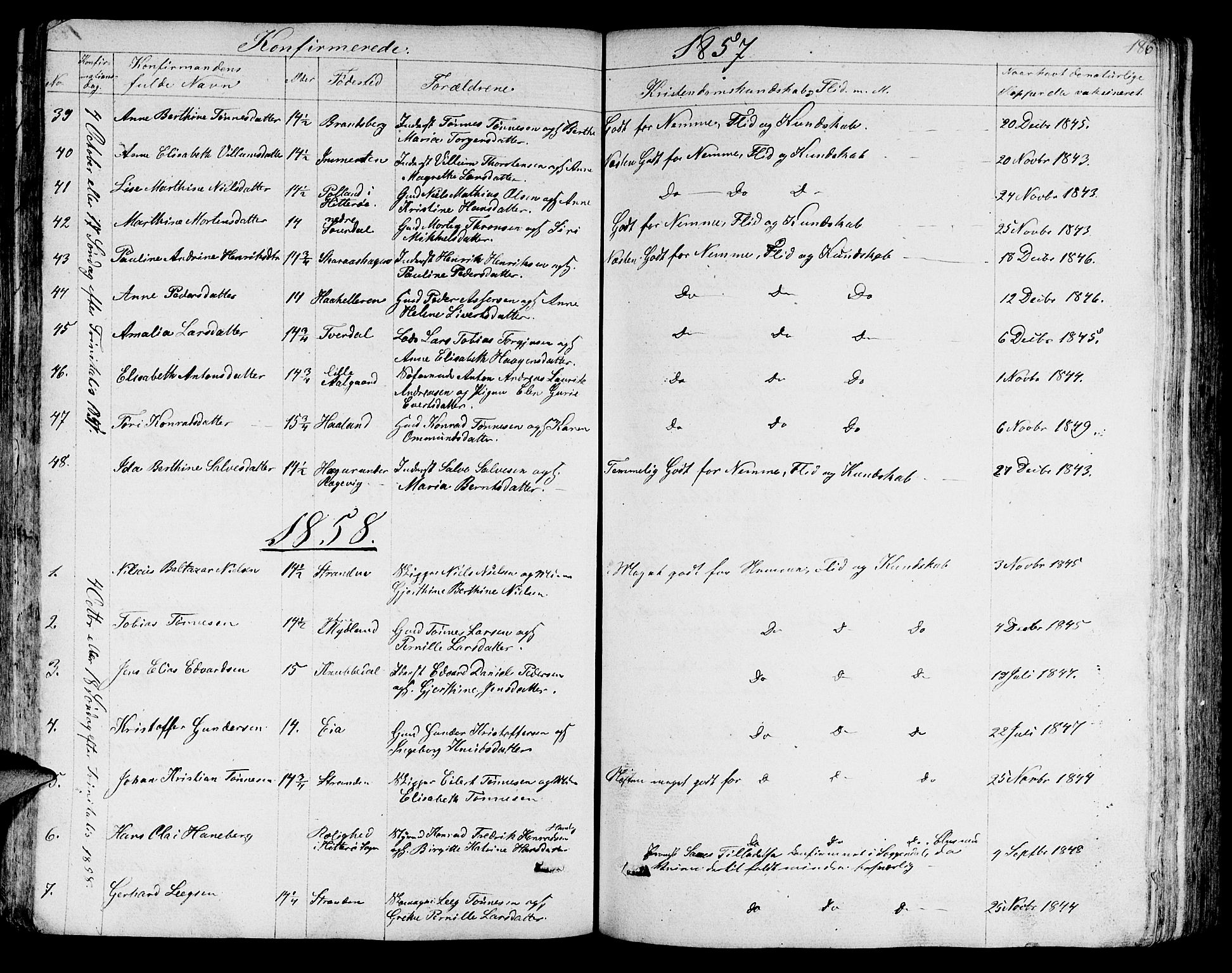 Sokndal sokneprestkontor, SAST/A-101808: Parish register (copy) no. B 2, 1849-1865, p. 186