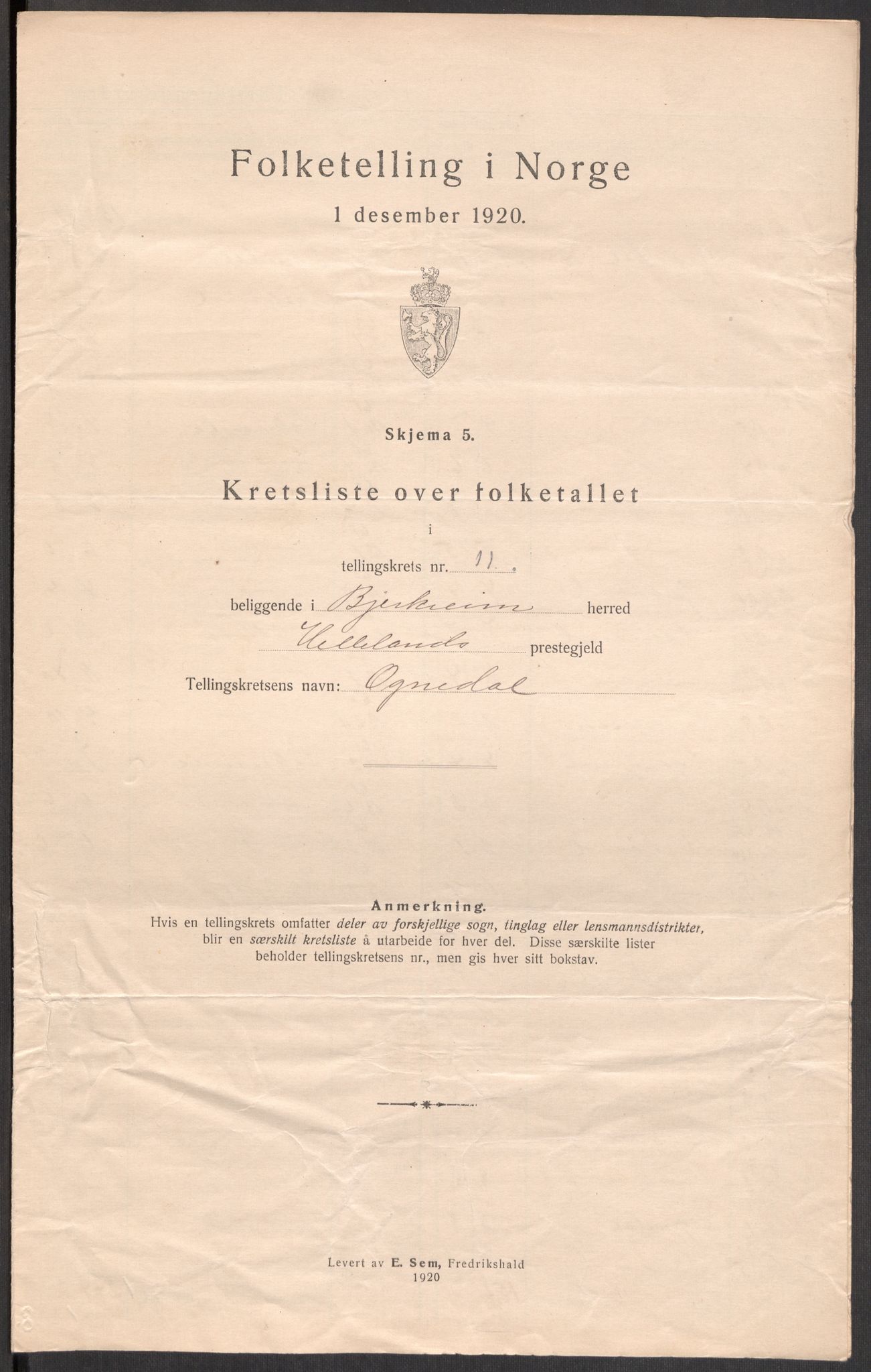 SAST, 1920 census for Bjerkreim, 1920, p. 37
