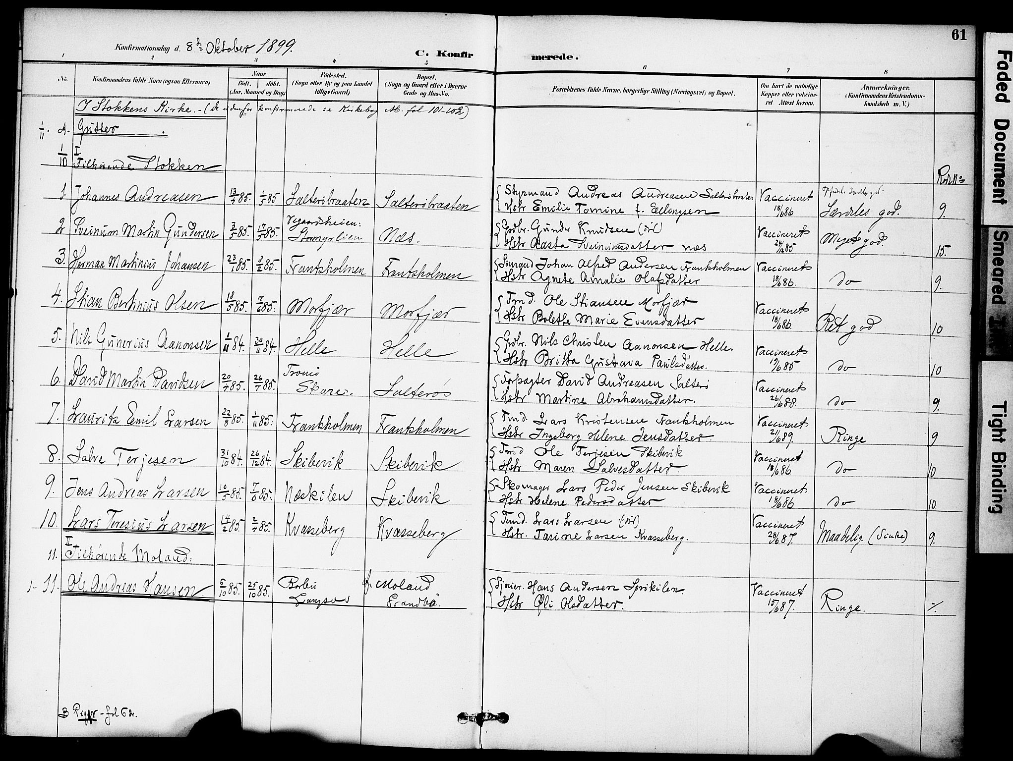 Austre Moland sokneprestkontor, AV/SAK-1111-0001/F/Fa/Fab/L0002: Parish register (official) no. A 2, 1894-1919, p. 61