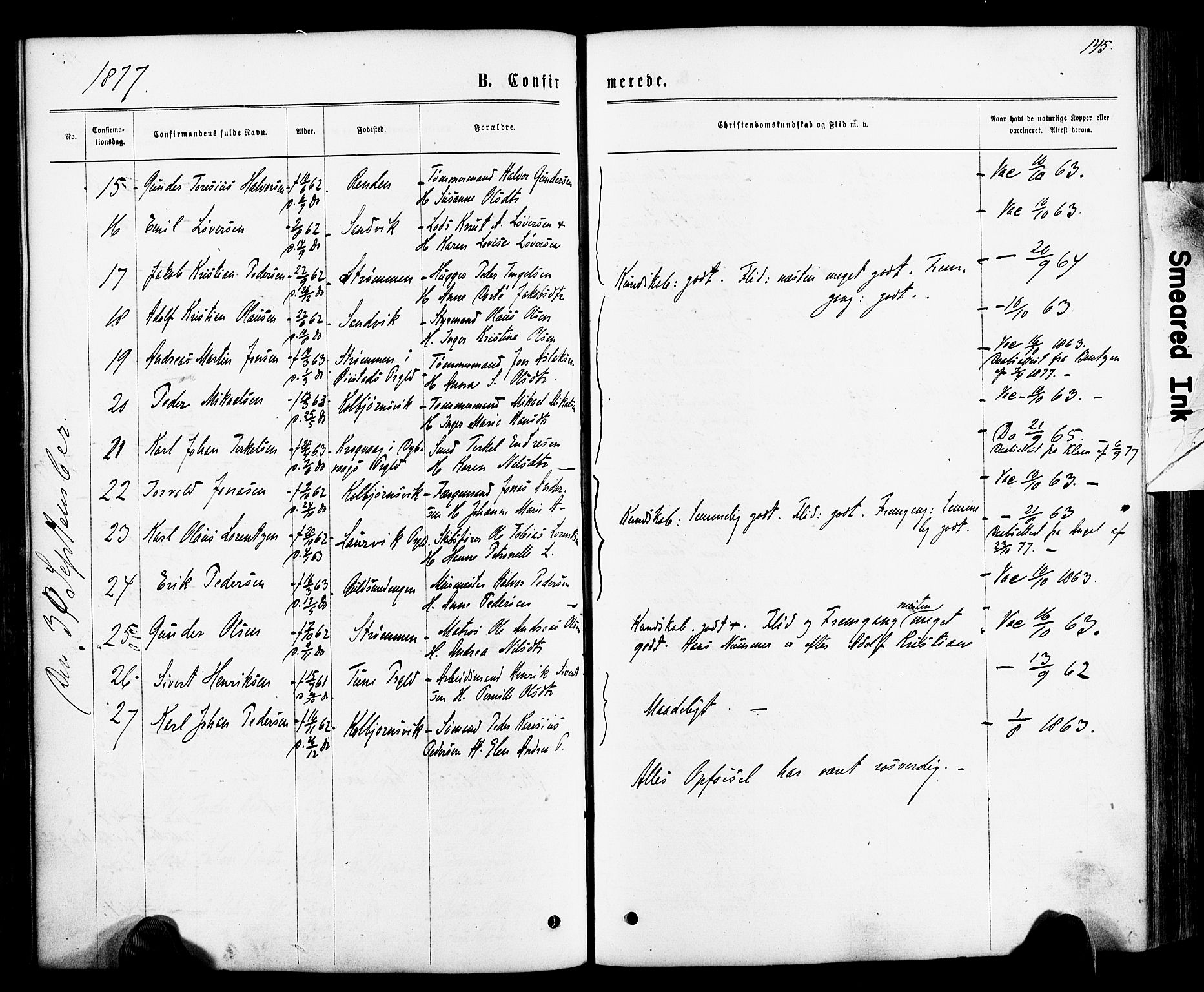 Hisøy sokneprestkontor, SAK/1111-0020/F/Fa/L0002: Parish register (official) no. A 2, 1872-1880, p. 145