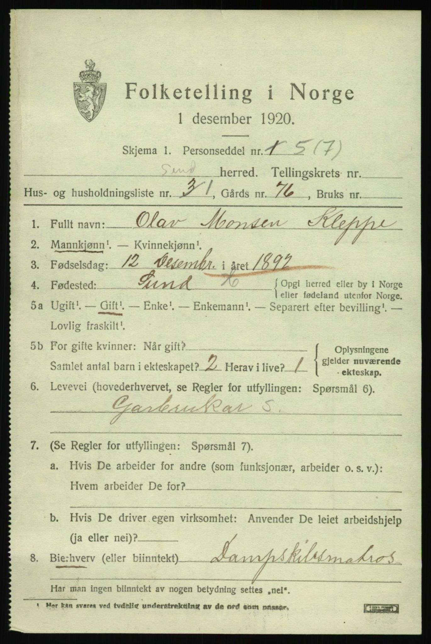 SAB, 1920 census for Manger, 1920, p. 3263