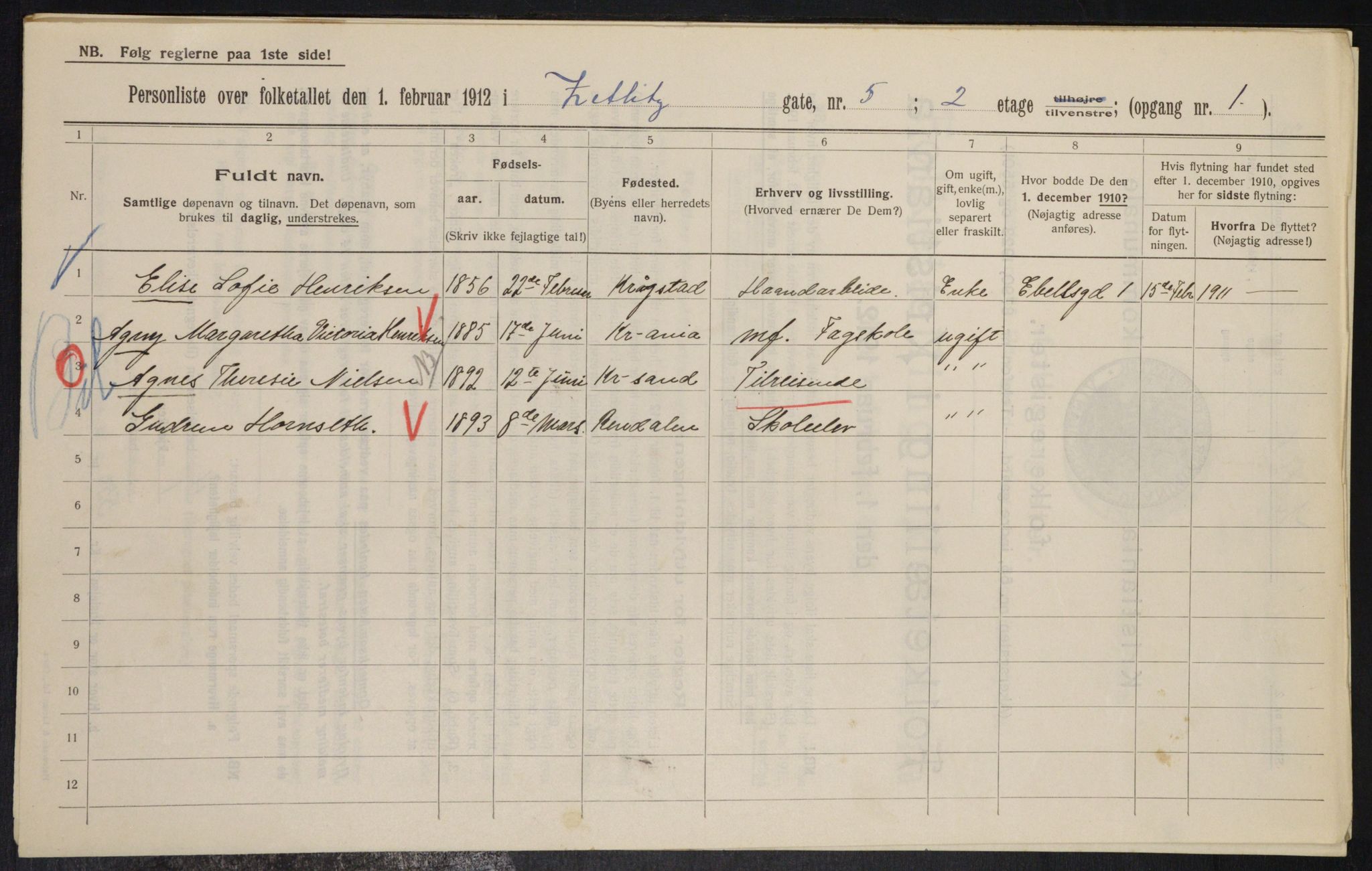 OBA, Municipal Census 1912 for Kristiania, 1912, p. 128665