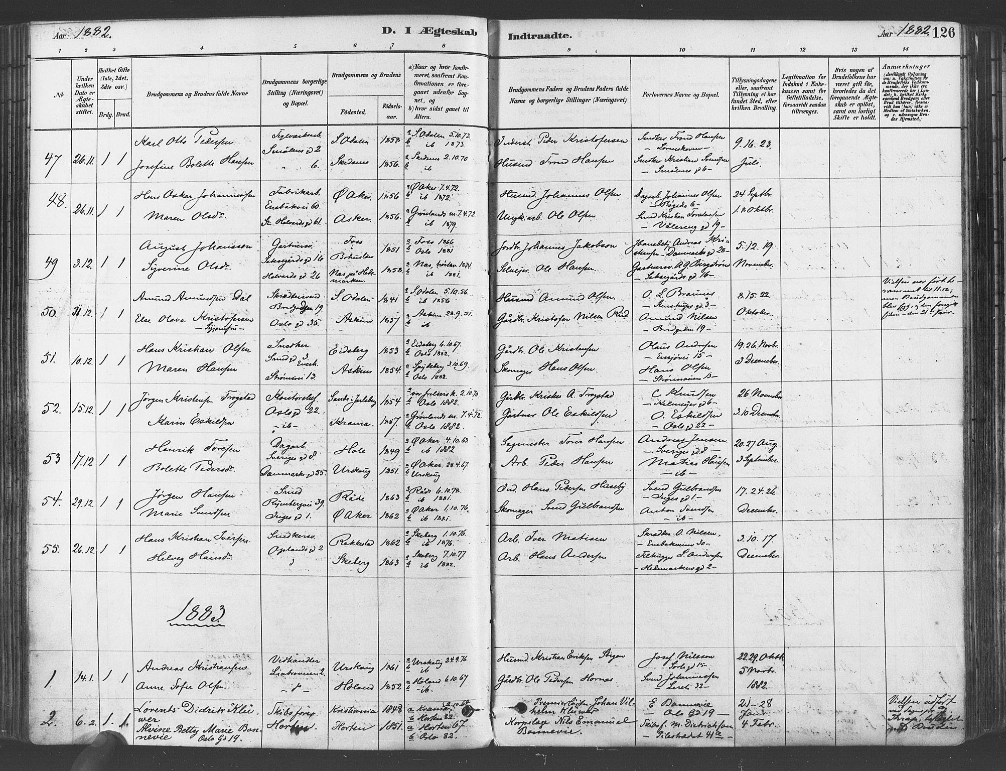 Gamlebyen prestekontor Kirkebøker, SAO/A-10884/F/Fa/L0006: Parish register (official) no. 6, 1881-1890, p. 126