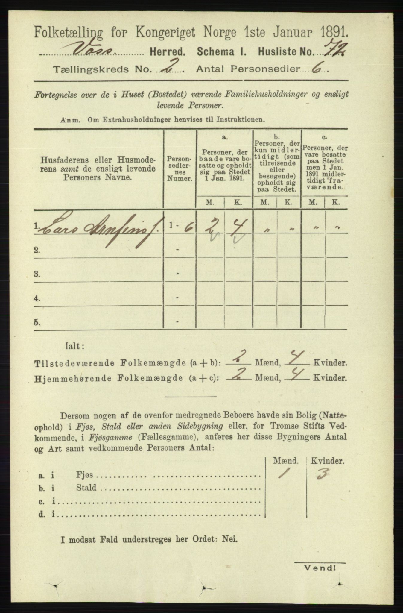 RA, 1891 census for 1235 Voss, 1891, p. 614