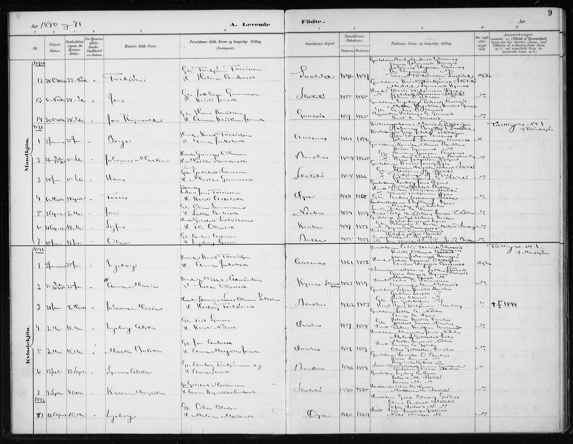 Kvinnherad sokneprestembete, SAB/A-76401/H/Haa: Parish register (official) no. F 1, 1887-1912, p. 9