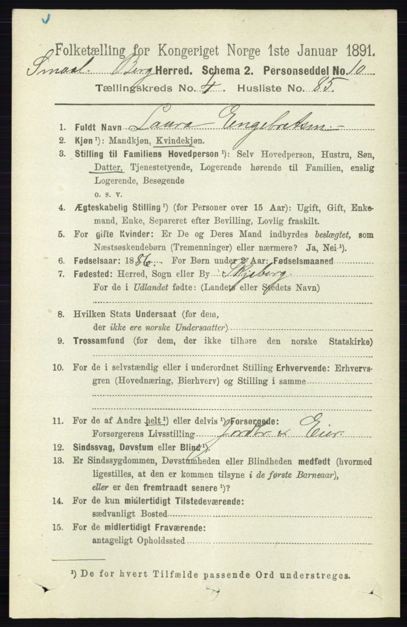 RA, 1891 census for 0116 Berg, 1891, p. 3329