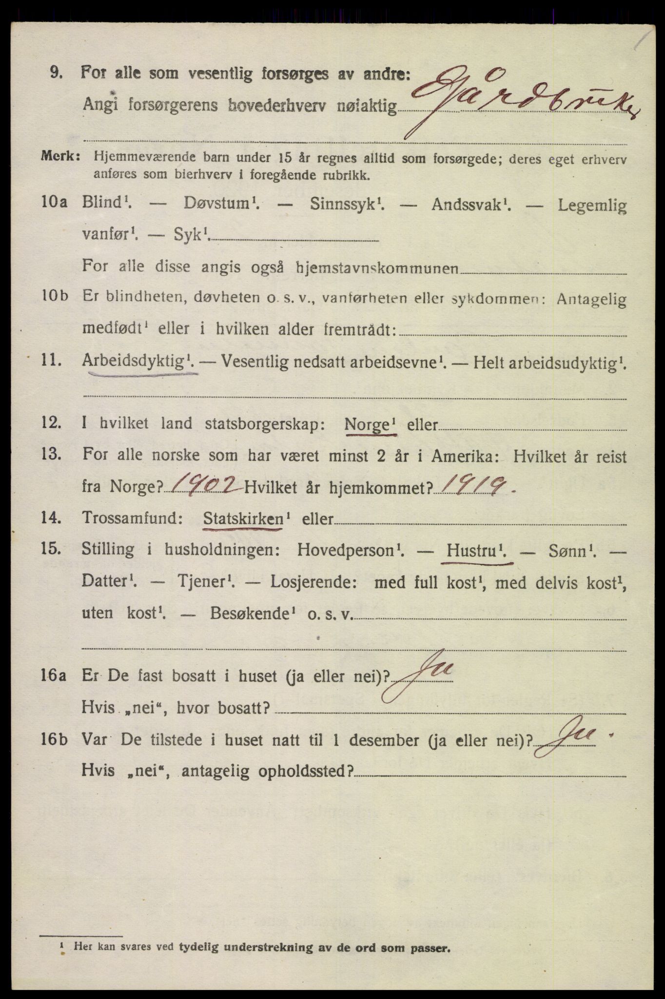 SAK, 1920 census for Lista, 1920, p. 10940