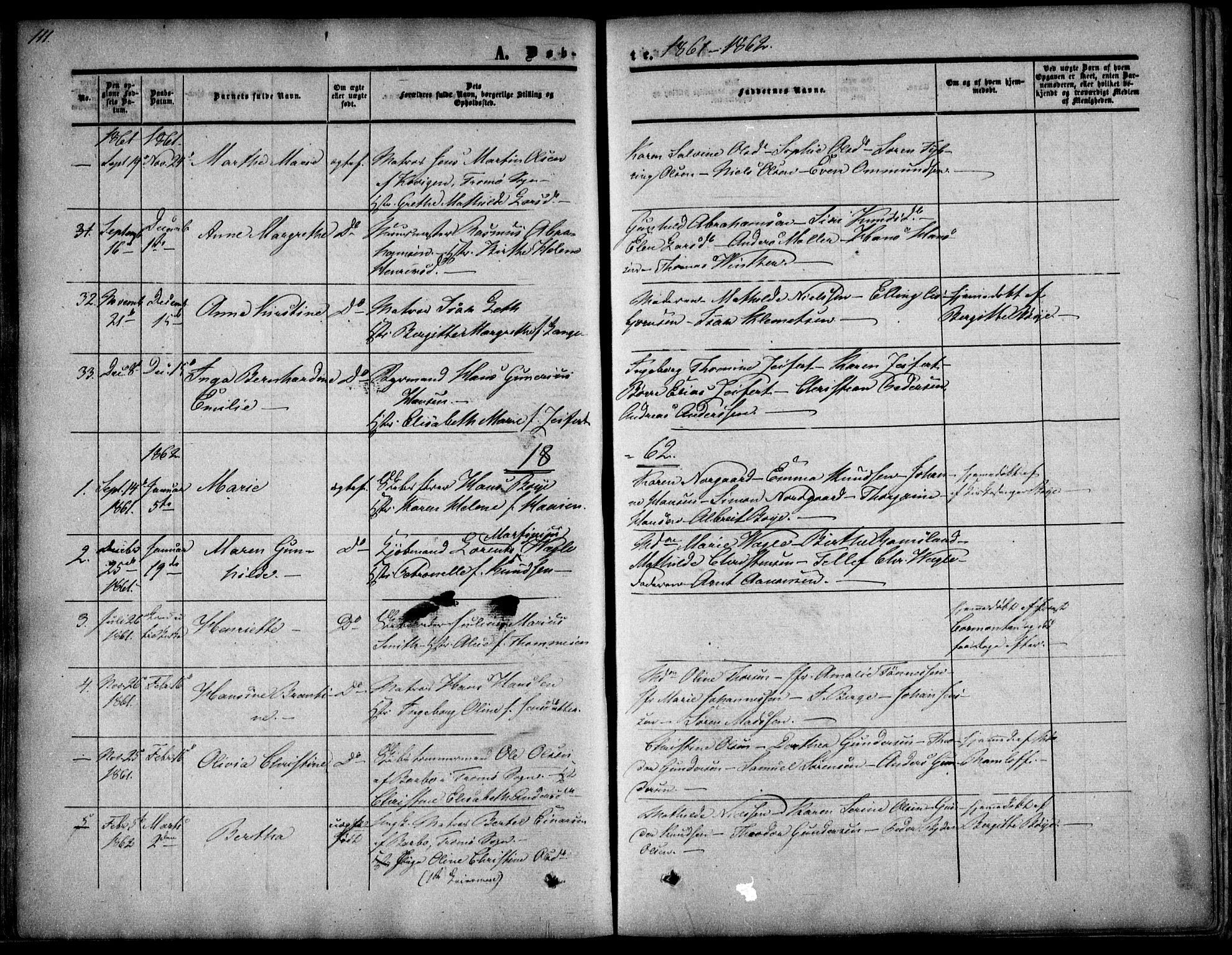 Arendal sokneprestkontor, Trefoldighet, SAK/1111-0040/F/Fa/L0006: Parish register (official) no. A 6, 1855-1868, p. 111