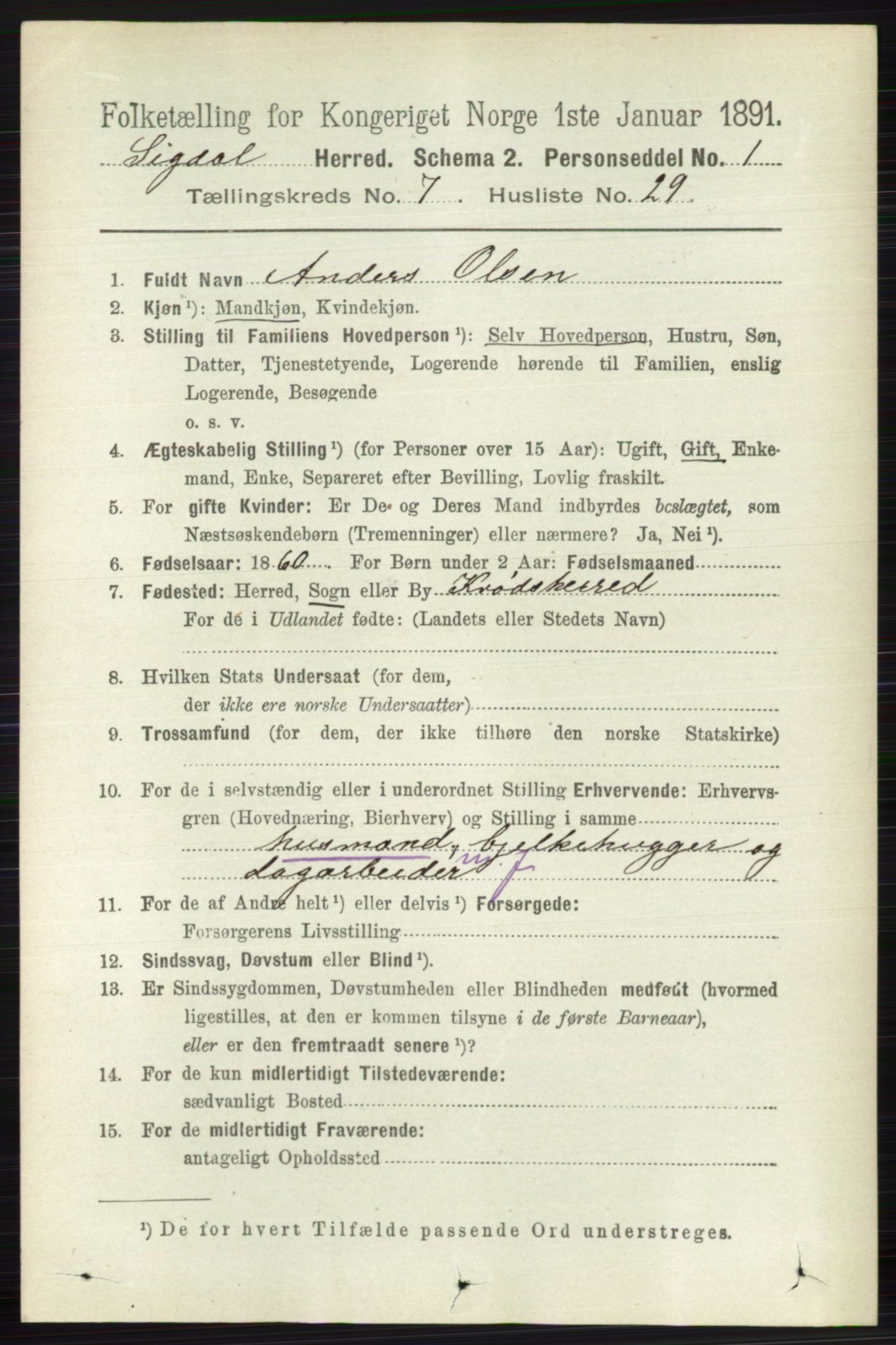 RA, 1891 census for 0621 Sigdal, 1891, p. 2876