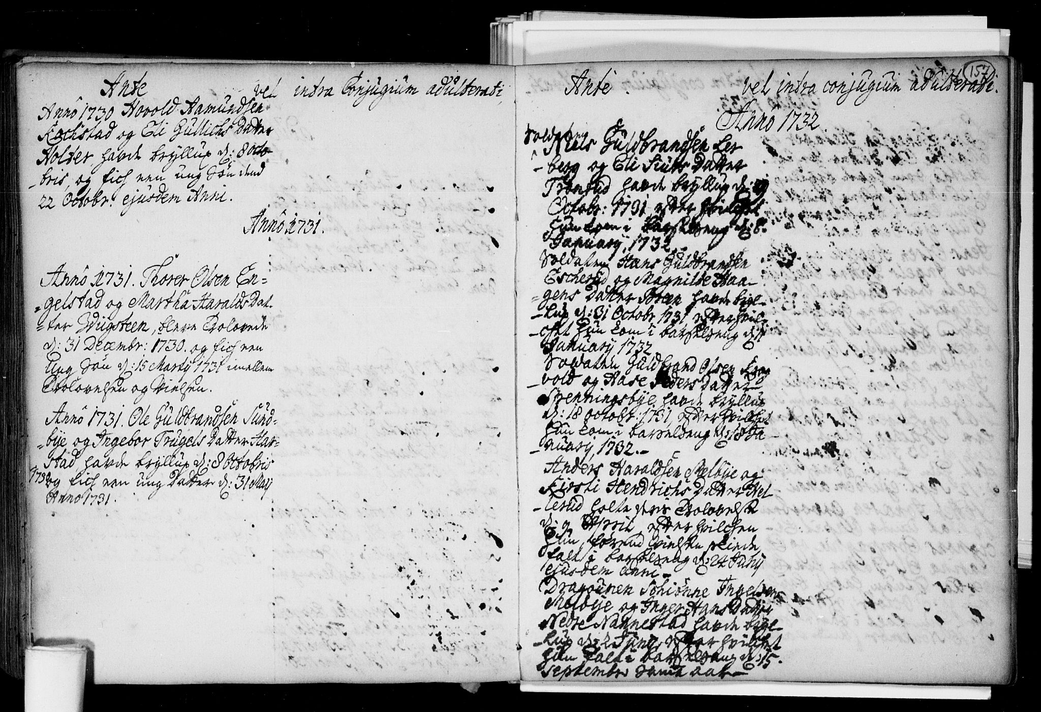 Nannestad prestekontor Kirkebøker, SAO/A-10414a/F/Fa/L0005: Parish register (official) no. I 5, 1729-1738, p. 157