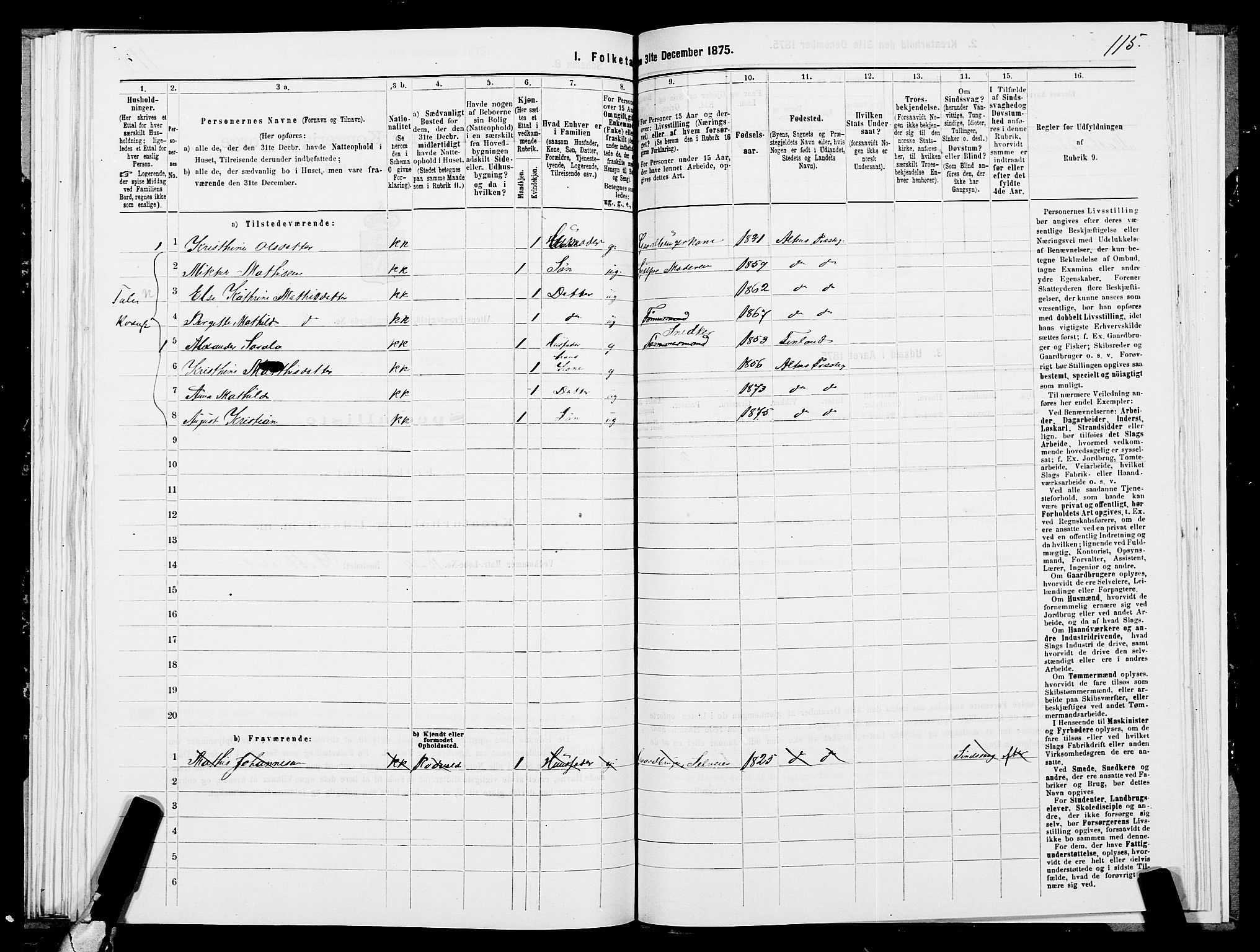 SATØ, 1875 census for 2012P Alta, 1875, p. 1115