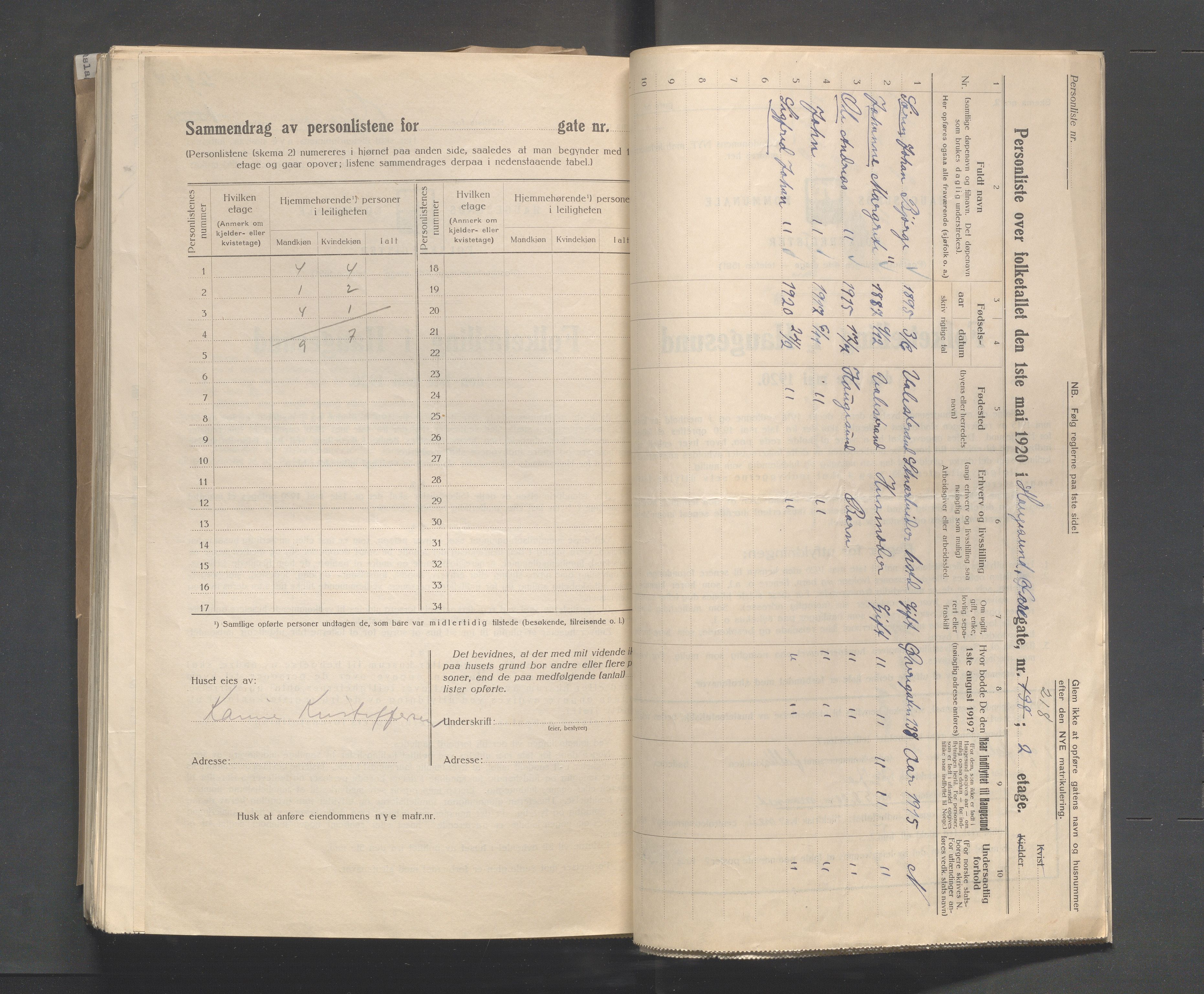 IKAR, Local census 1.5.1920 for Haugesund, 1920, p. 5593