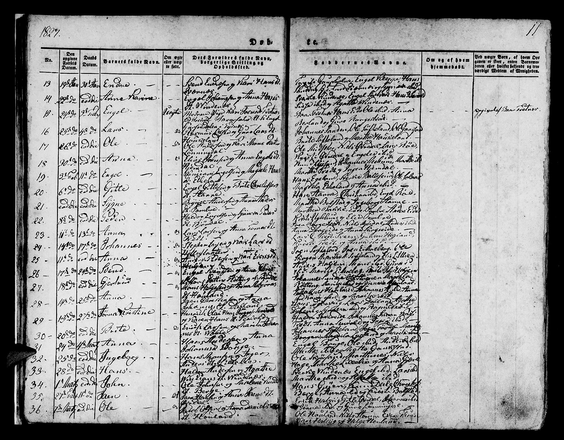 Os sokneprestembete, SAB/A-99929: Parish register (official) no. A 14, 1826-1839, p. 11