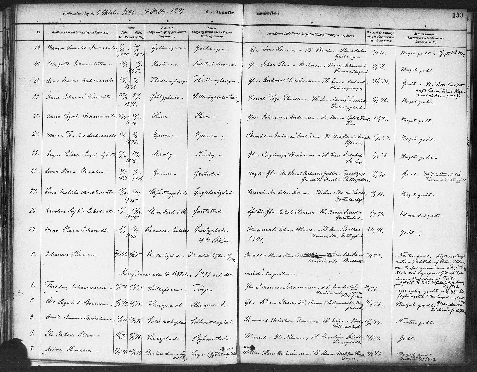 Rakkestad prestekontor Kirkebøker, AV/SAO-A-2008/F/Fa/L0012: Parish register (official) no. I 12, 1878-1893, p. 153