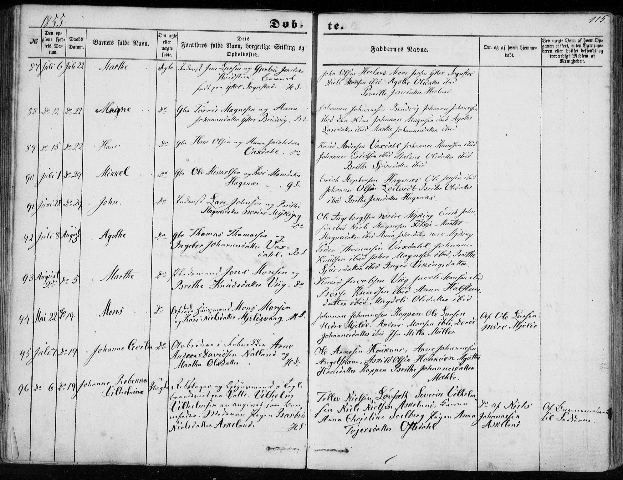 Haus sokneprestembete, AV/SAB-A-75601/H/Haa: Parish register (official) no. A 16 I, 1848-1857, p. 115