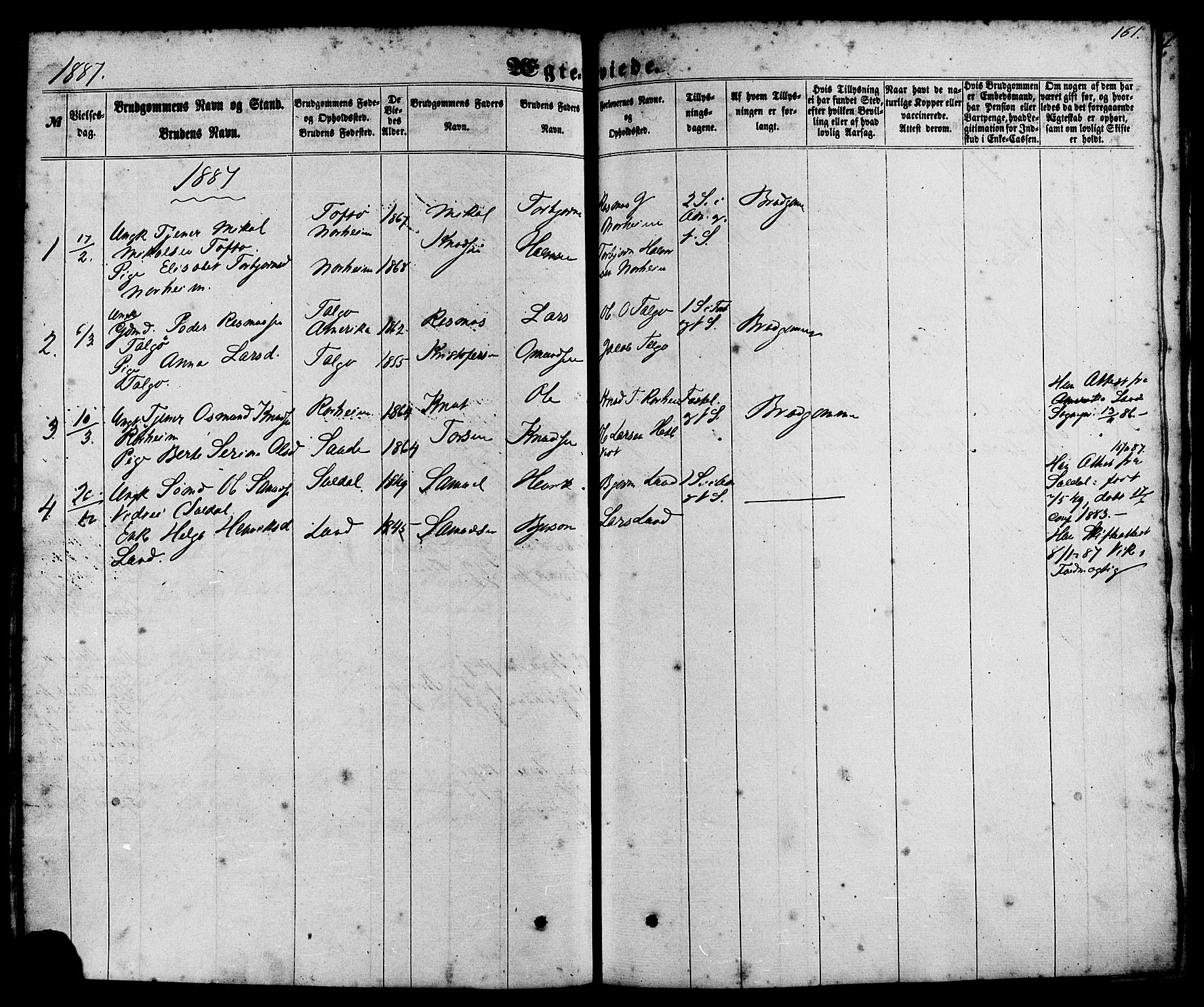 Nedstrand sokneprestkontor, AV/SAST-A-101841/01/IV: Parish register (official) no. A 10, 1861-1887, p. 161