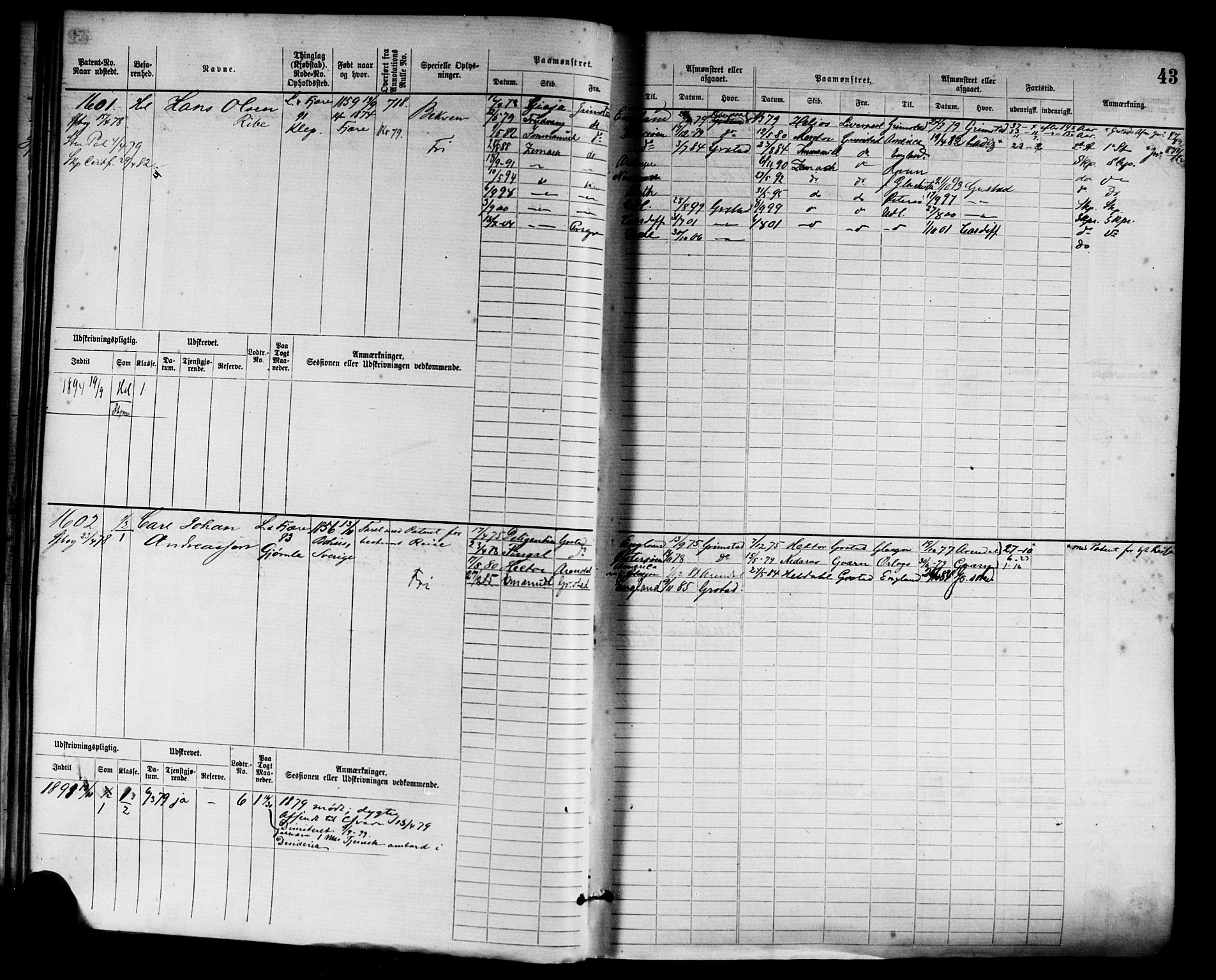 Grimstad mønstringskrets, AV/SAK-2031-0013/F/Fb/L0003: Hovedrulle nr 1517-2276, F-6, 1877-1888, p. 47