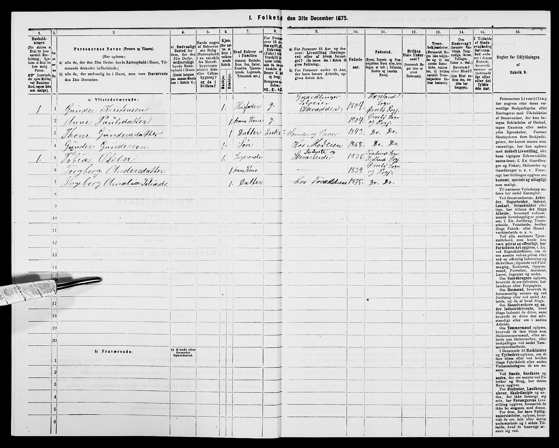 SAK, 1875 census for 1016P Øvrebø, 1875, p. 276