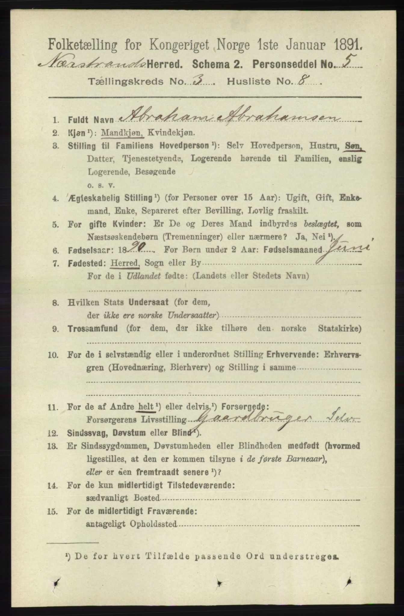 RA, 1891 census for 1139 Nedstrand, 1891, p. 506