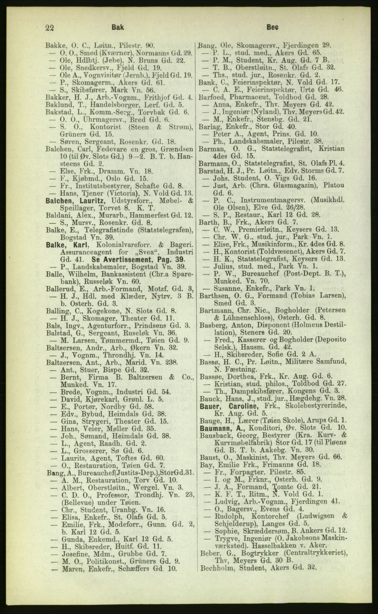 Kristiania/Oslo adressebok, PUBL/-, 1883, p. 22