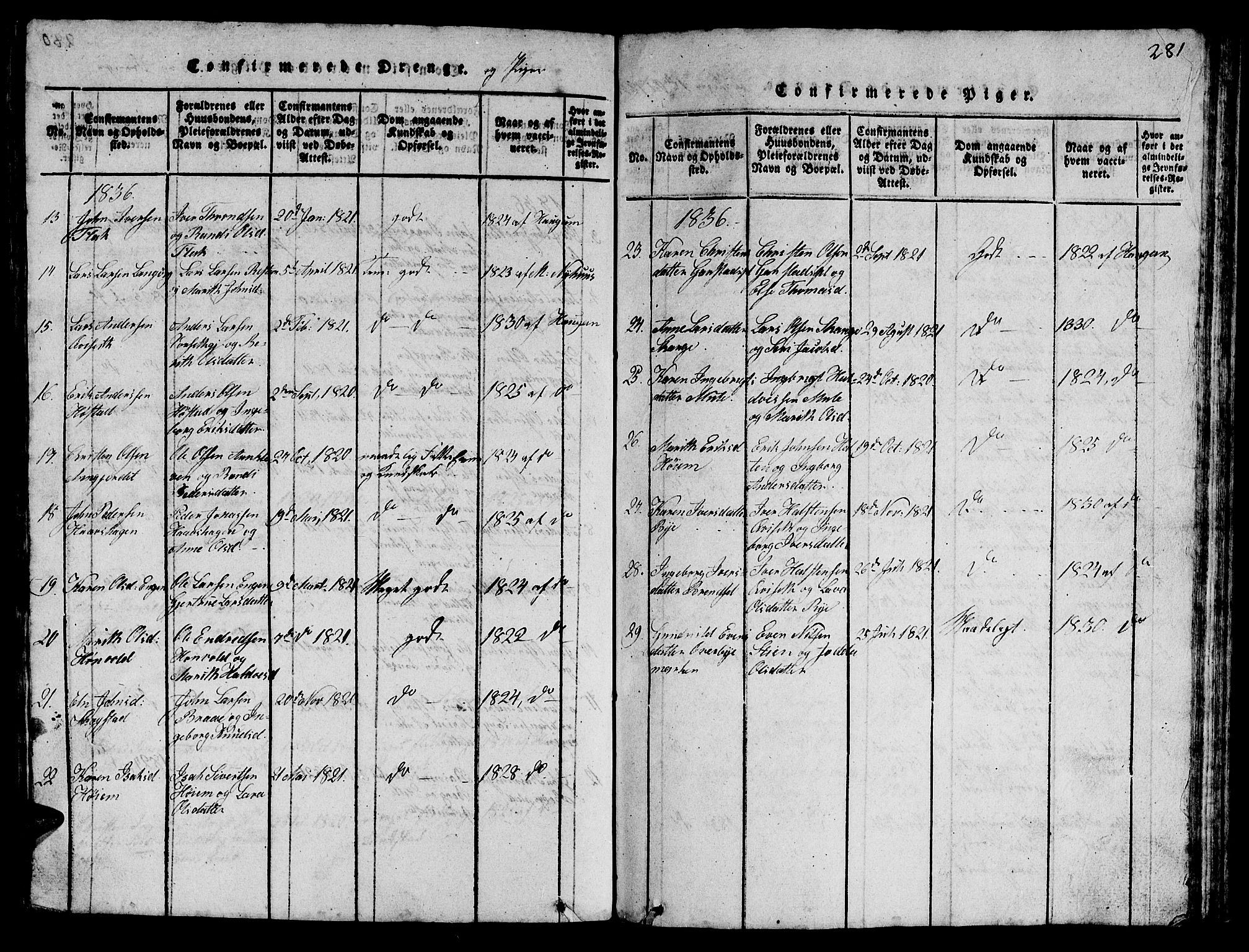 Ministerialprotokoller, klokkerbøker og fødselsregistre - Sør-Trøndelag, SAT/A-1456/612/L0385: Parish register (copy) no. 612C01, 1816-1845, p. 281