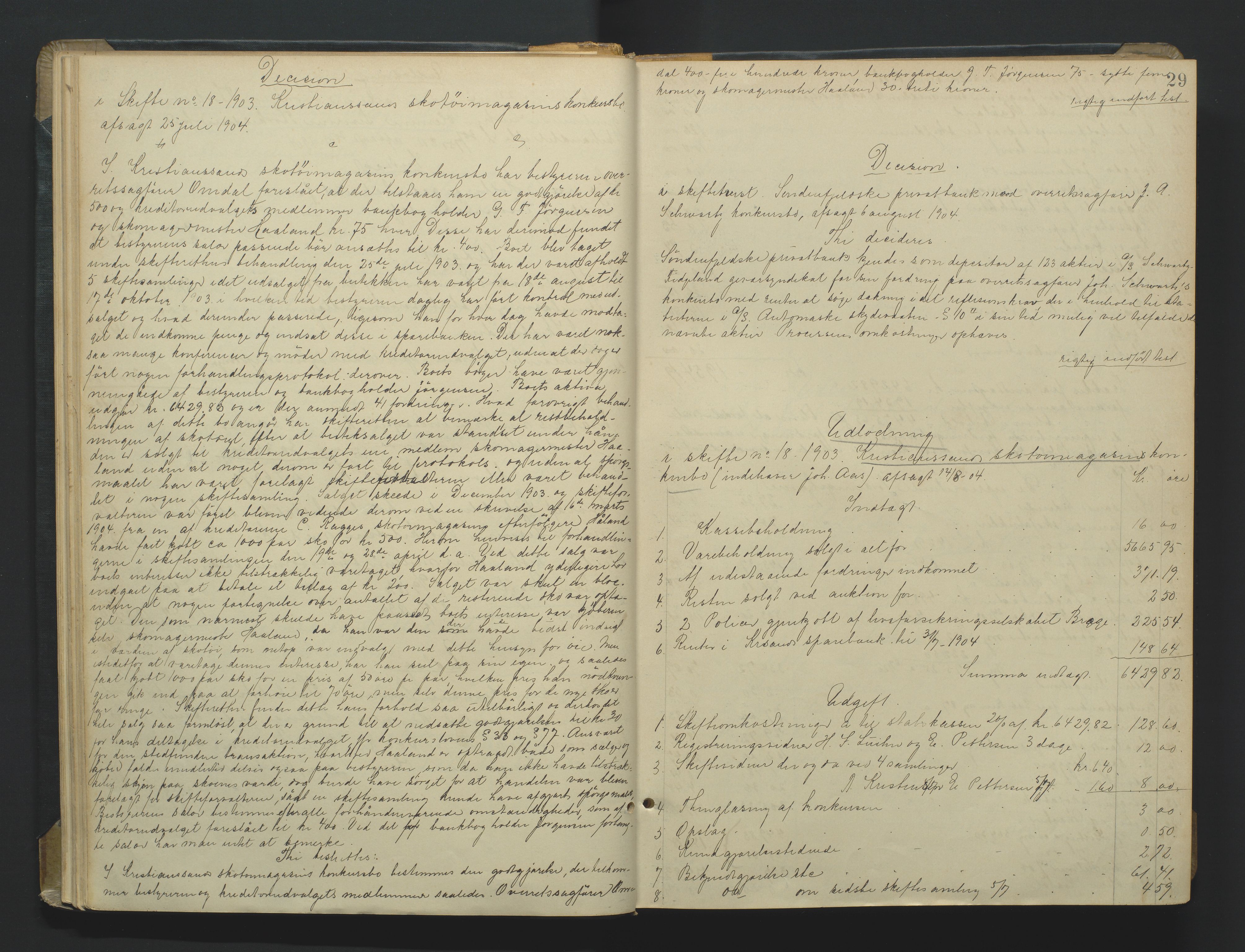 Kristiansand byrett, AV/SAK-1223-0001/H/Hc/L0060: Skifteutlodningsprotokoll nr. 6, med register, 1903-1916, p. 29