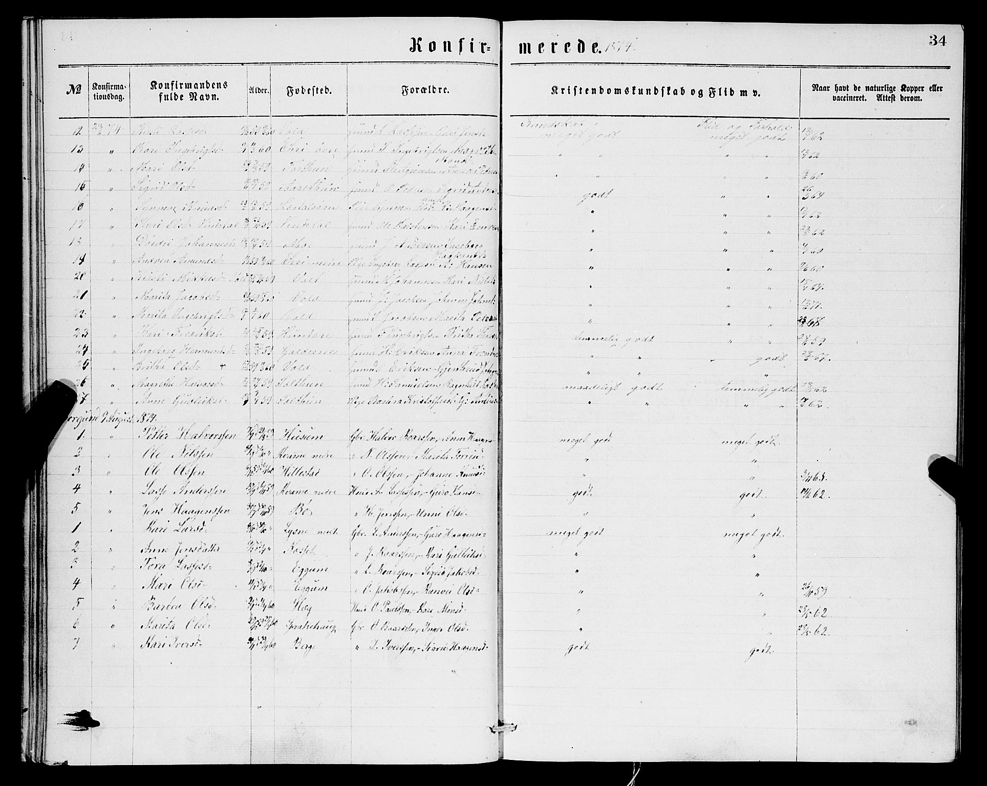 Lærdal sokneprestembete, SAB/A-81201: Parish register (official) no.  A 14, 1865-1877, p. 34