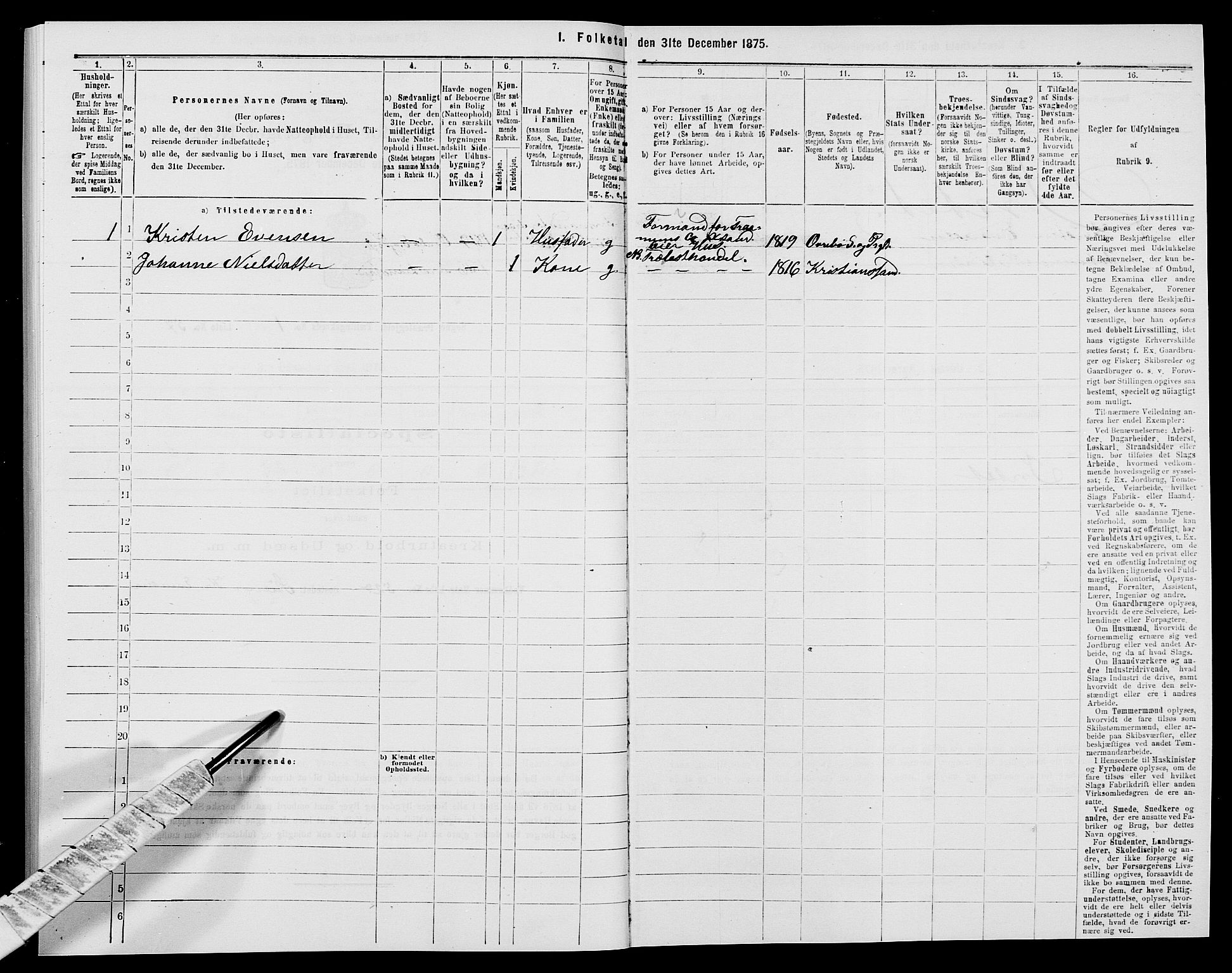 SAK, 1875 census for 1018P Søgne, 1875, p. 195