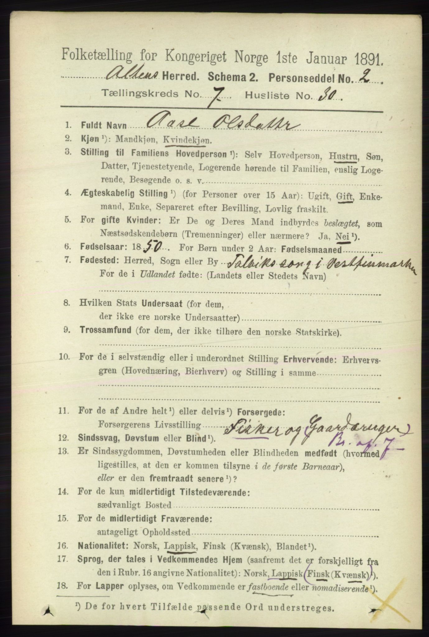 RA, 1891 census for 2012 Alta, 1891, p. 2282