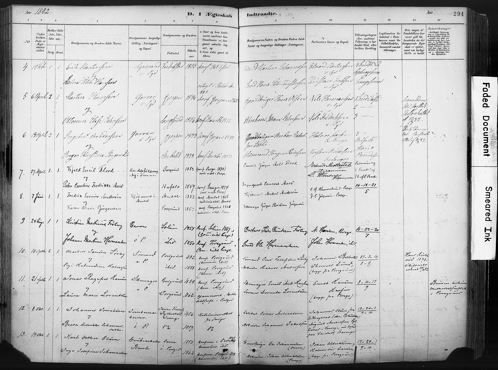 Porsgrunn kirkebøker , AV/SAKO-A-104/F/Fa/L0008: Parish register (official) no. 8, 1878-1895, p. 294