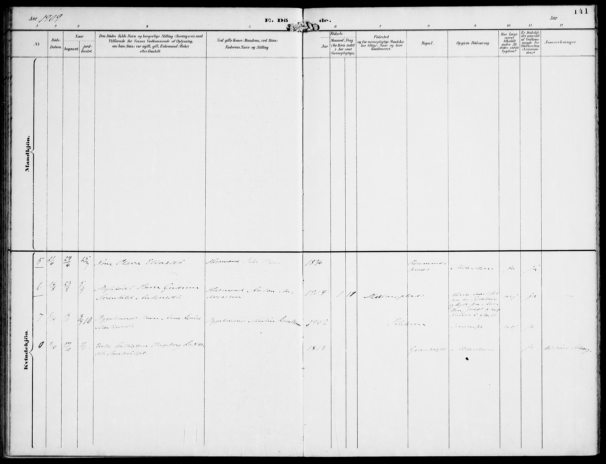 Ministerialprotokoller, klokkerbøker og fødselsregistre - Nord-Trøndelag, AV/SAT-A-1458/745/L0430: Parish register (official) no. 745A02, 1895-1913, p. 141