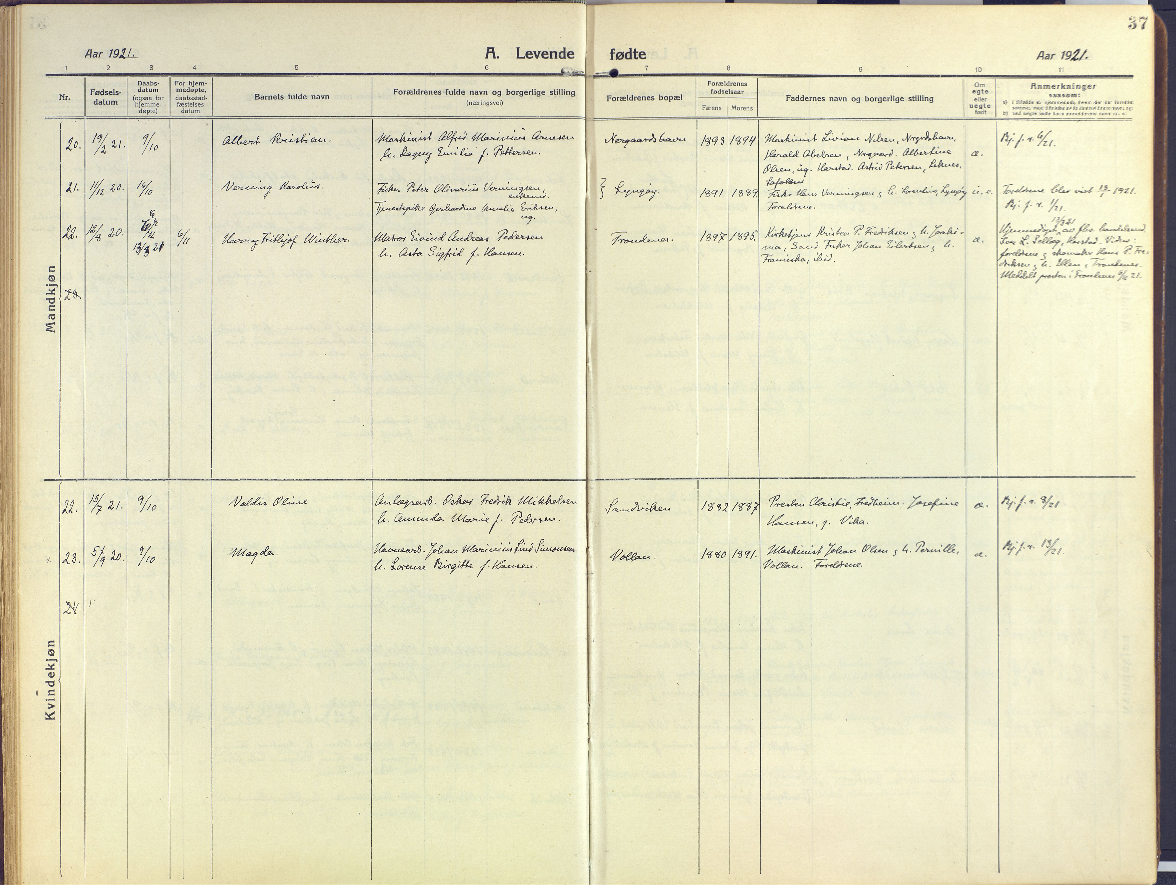 Sand/Bjarkøy sokneprestkontor, AV/SATØ-S-0811/I/Ia/Iaa/L0006kirke: Parish register (official) no. 6, 1915-1929, p. 37