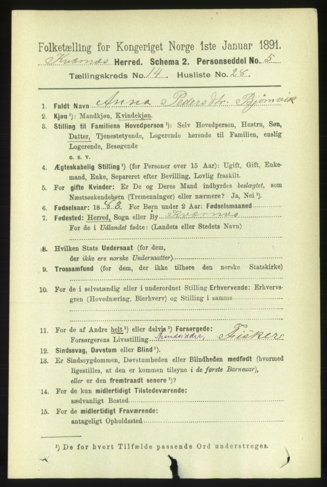 RA, 1891 census for 1553 Kvernes, 1891, p. 5891