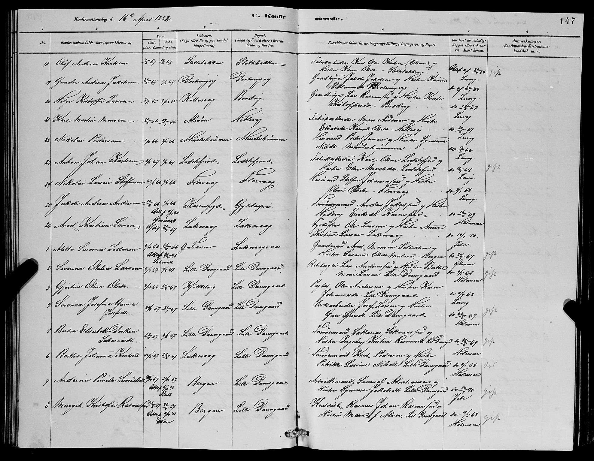 Laksevåg Sokneprestembete, SAB/A-76501/H/Ha/Hab/Haba/L0002: Parish register (copy) no. A 2, 1877-1887, p. 147