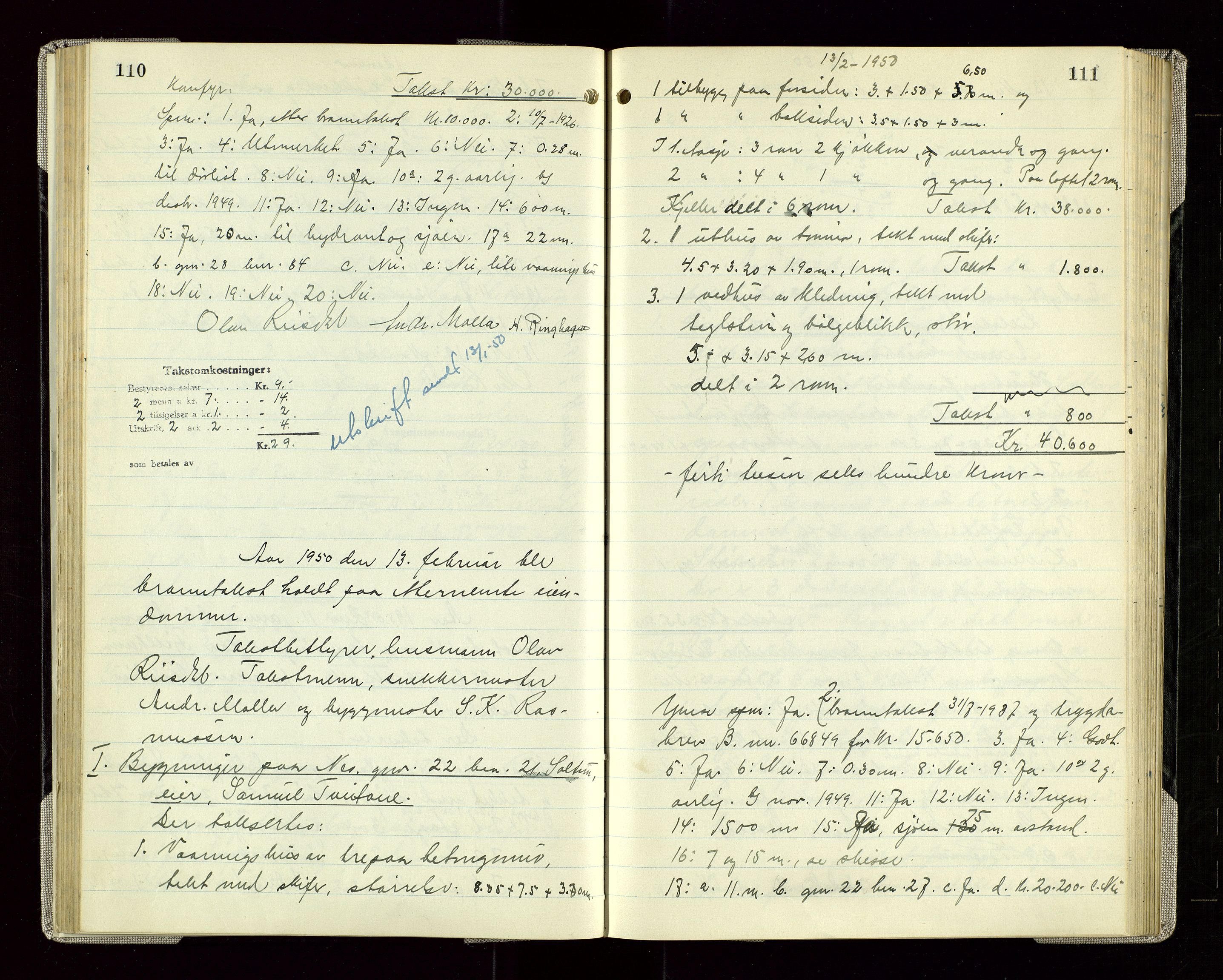 Sauda lensmannskontor, AV/SAST-A-100177/Goa/L0005: "Branntakstprotokoll for Sauda lensmannsdistrikt", 1946-1955, p. 110-111