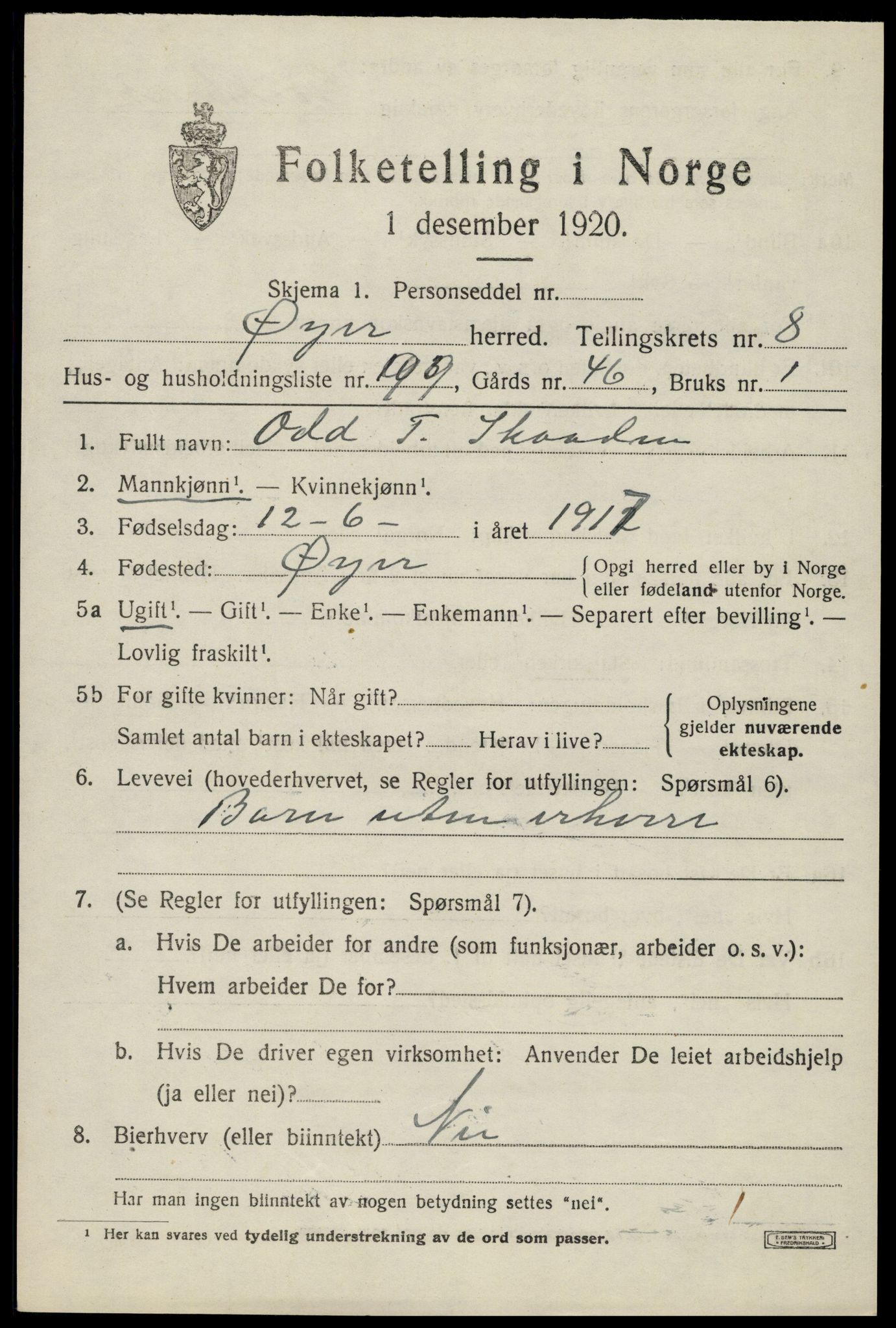 SAH, 1920 census for Øyer, 1920, p. 3241