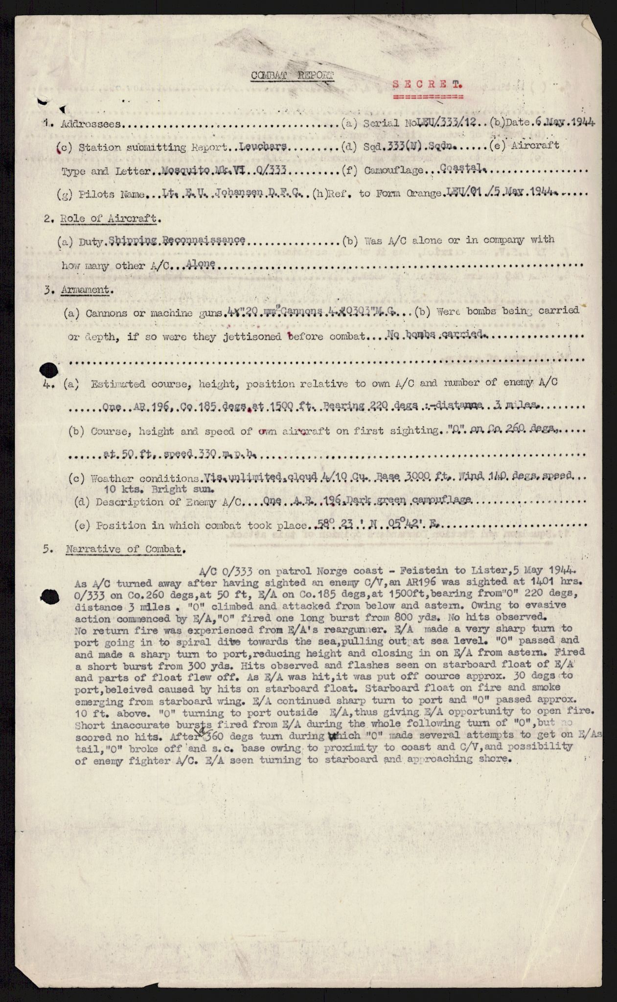 Forsvaret, 333 Skvadron, AV/RA-RAFA-2003/1/Da/L0041: Combat, Crash and and Circumstantial Reports , 1943-1945, p. 343