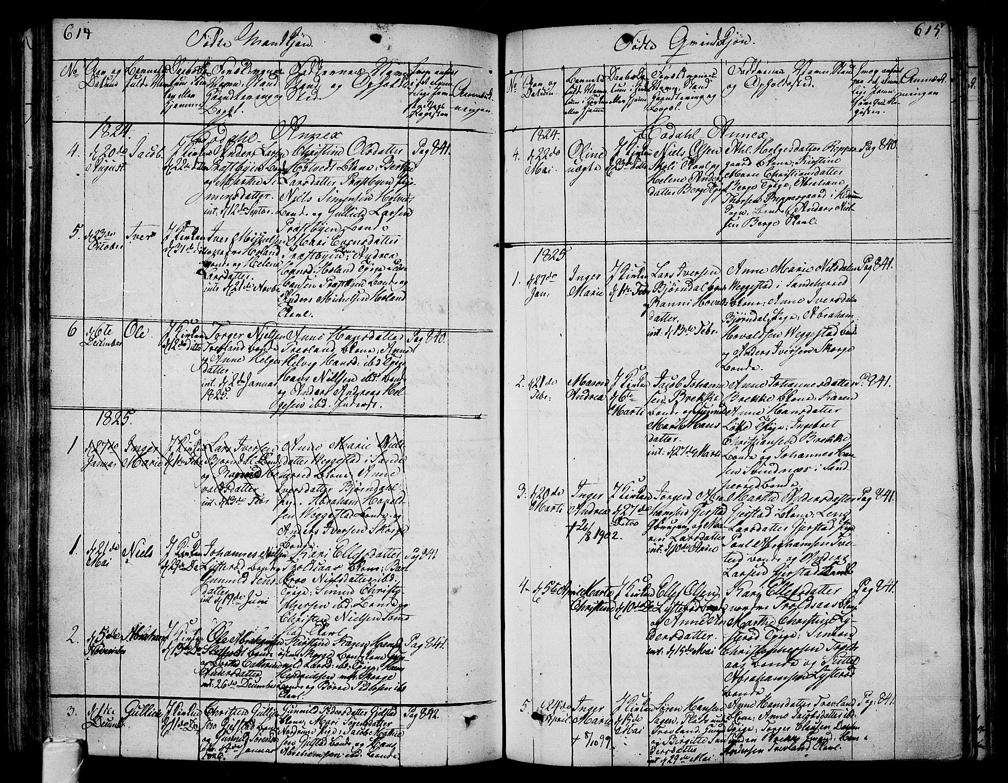 Andebu kirkebøker, SAKO/A-336/F/Fa/L0003: Parish register (official) no. 3 /3, 1815-1828, p. 614-615
