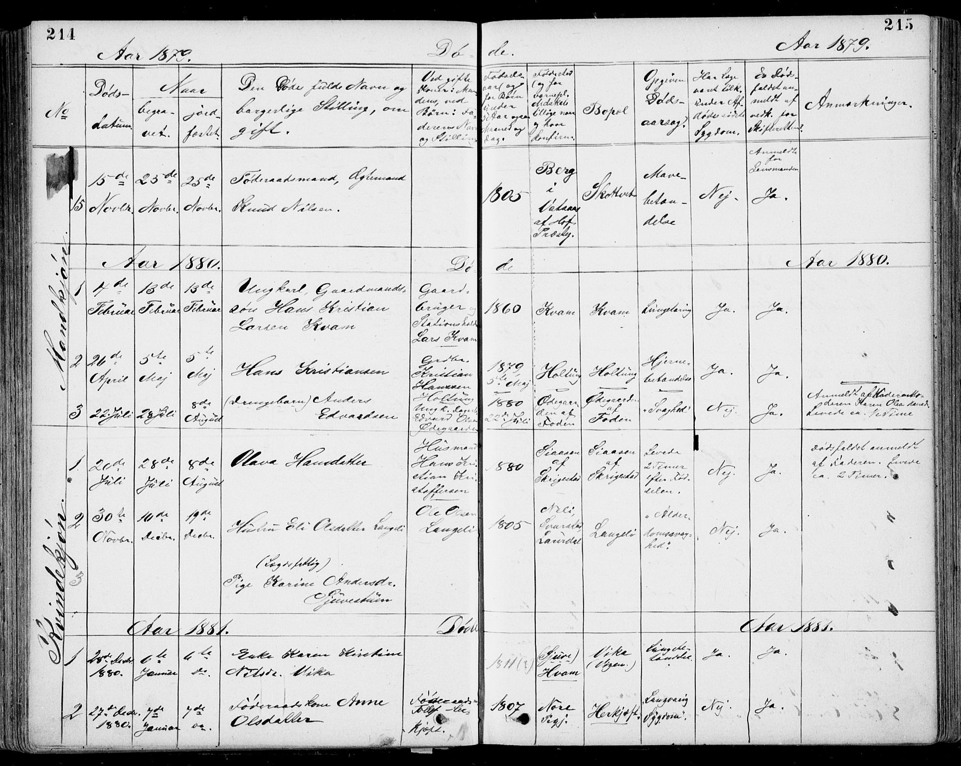 Ramnes kirkebøker, SAKO/A-314/G/Gb/L0001: Parish register (copy) no. II 1, 1869-1904, p. 214-215