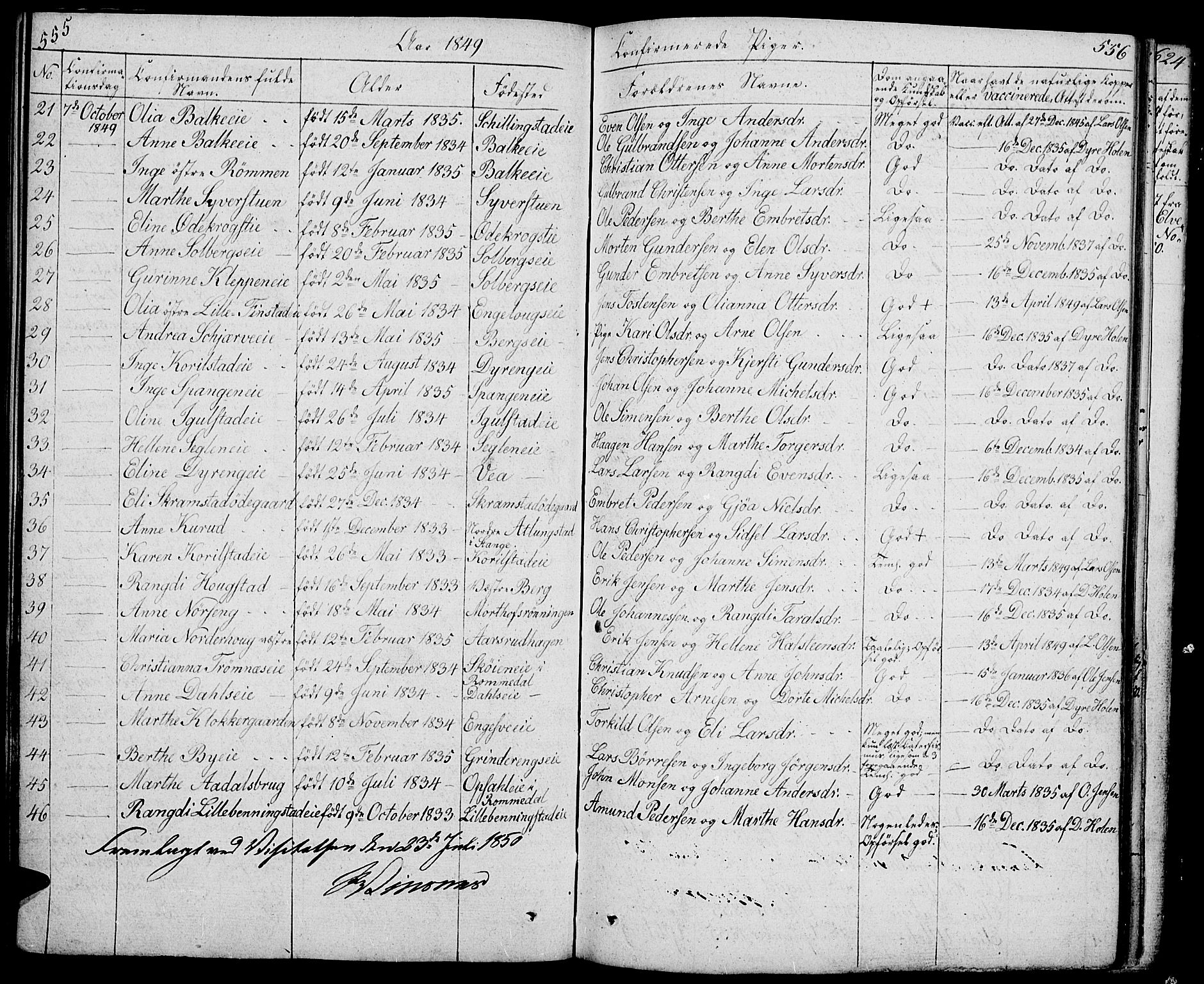 Løten prestekontor, SAH/PREST-022/L/La/L0002: Parish register (copy) no. 2, 1832-1850, p. 555-556