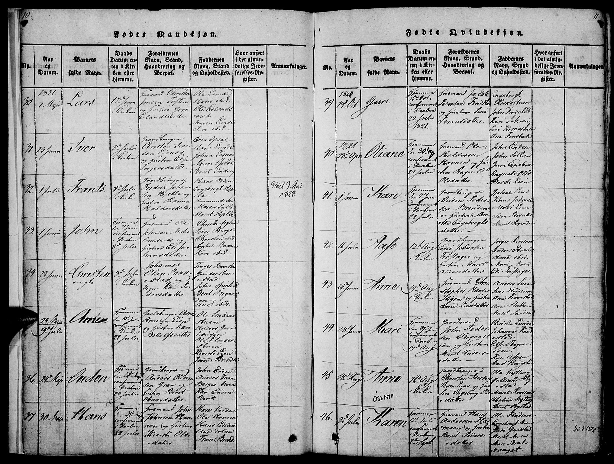 Ringebu prestekontor, SAH/PREST-082/H/Ha/Haa/L0004: Parish register (official) no. 4, 1821-1839, p. 10-11