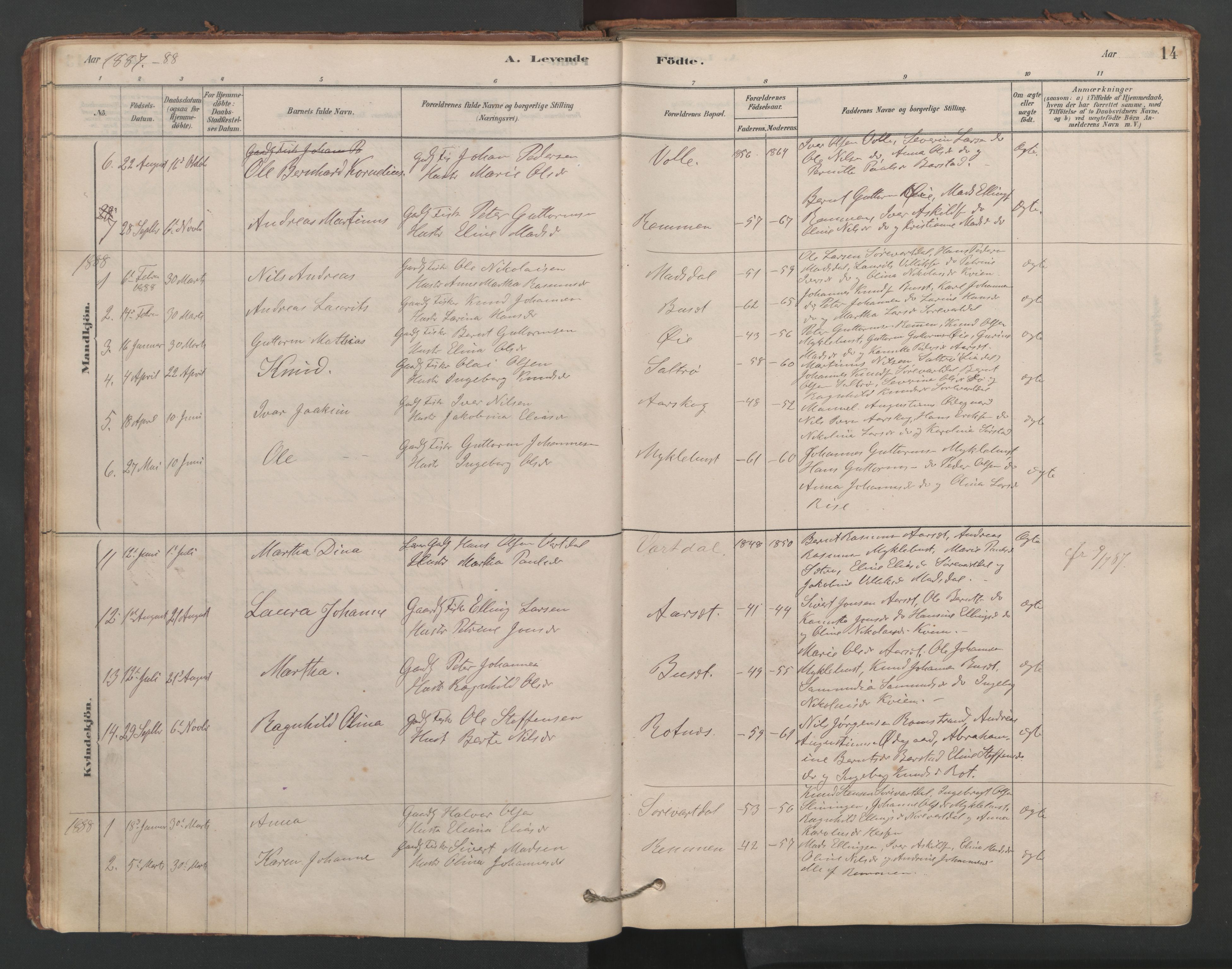 Ministerialprotokoller, klokkerbøker og fødselsregistre - Møre og Romsdal, AV/SAT-A-1454/514/L0201: Parish register (copy) no. 514C01, 1878-1919, p. 14