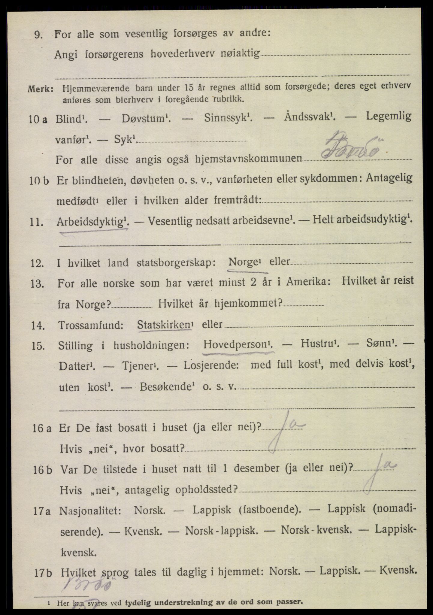 SAT, 1920 census for Fauske, 1920, p. 7015