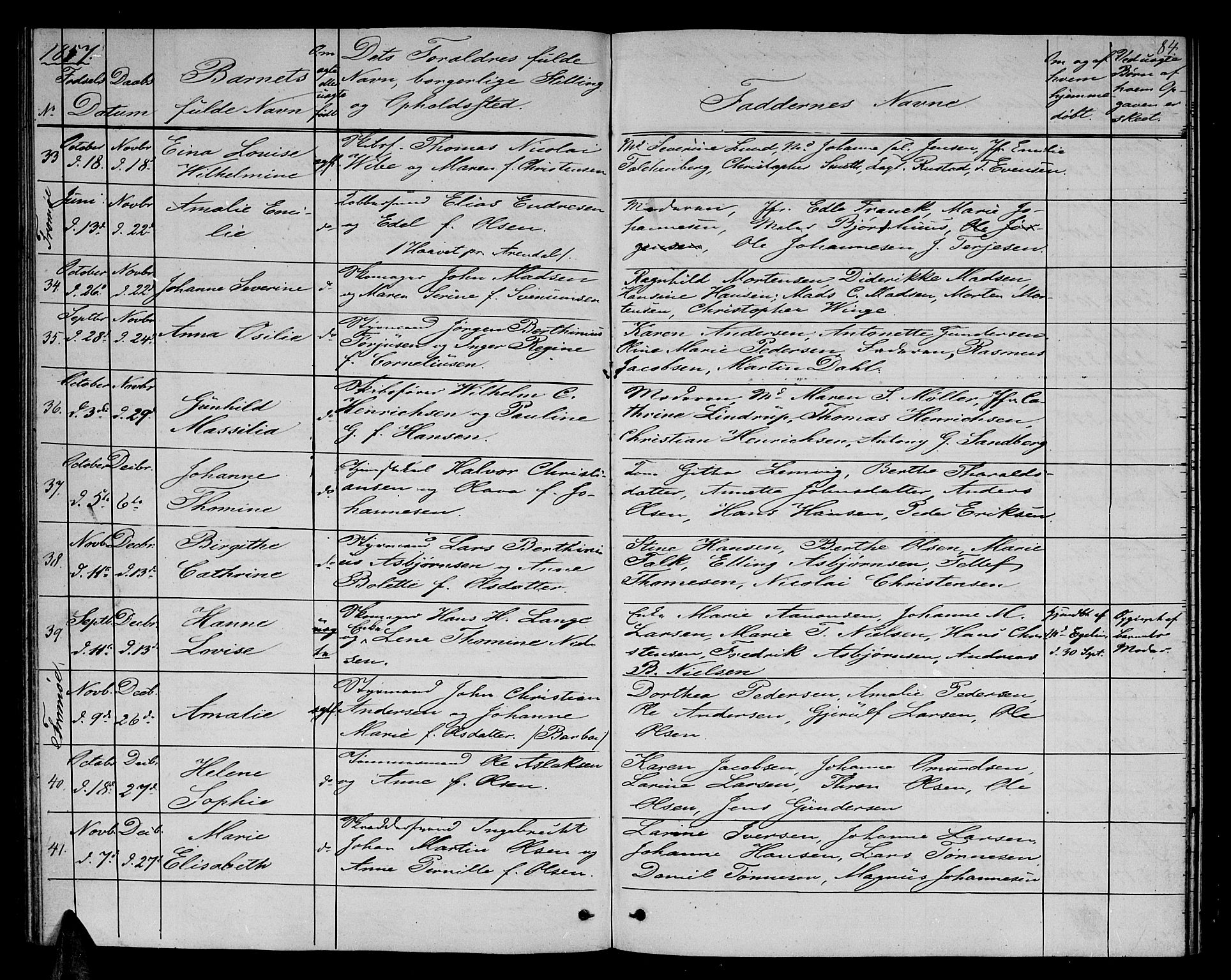 Arendal sokneprestkontor, Trefoldighet, SAK/1111-0040/F/Fb/L0003: Parish register (copy) no. B 3, 1851-1860, p. 84