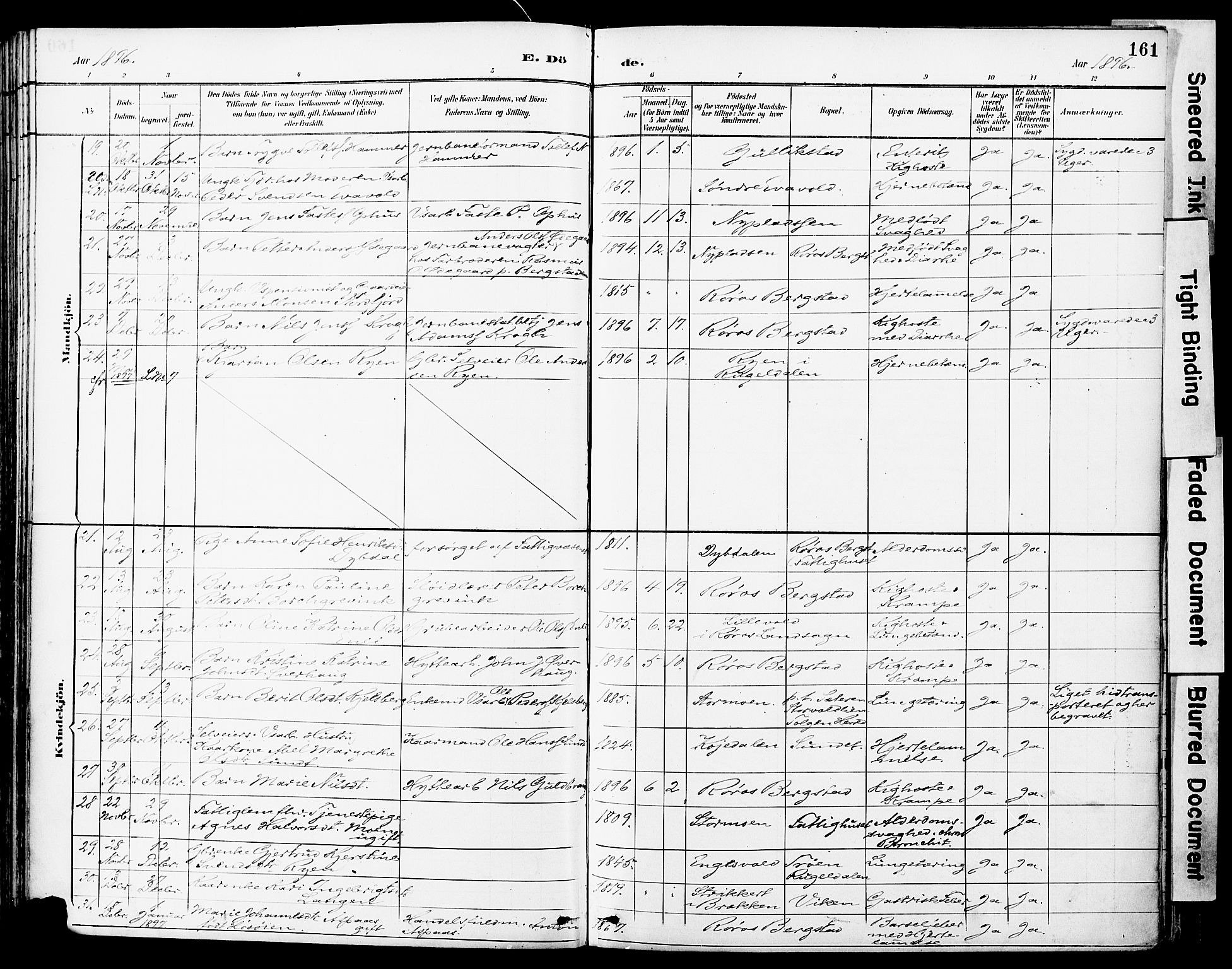 Ministerialprotokoller, klokkerbøker og fødselsregistre - Sør-Trøndelag, SAT/A-1456/681/L0935: Parish register (official) no. 681A13, 1890-1898, p. 161