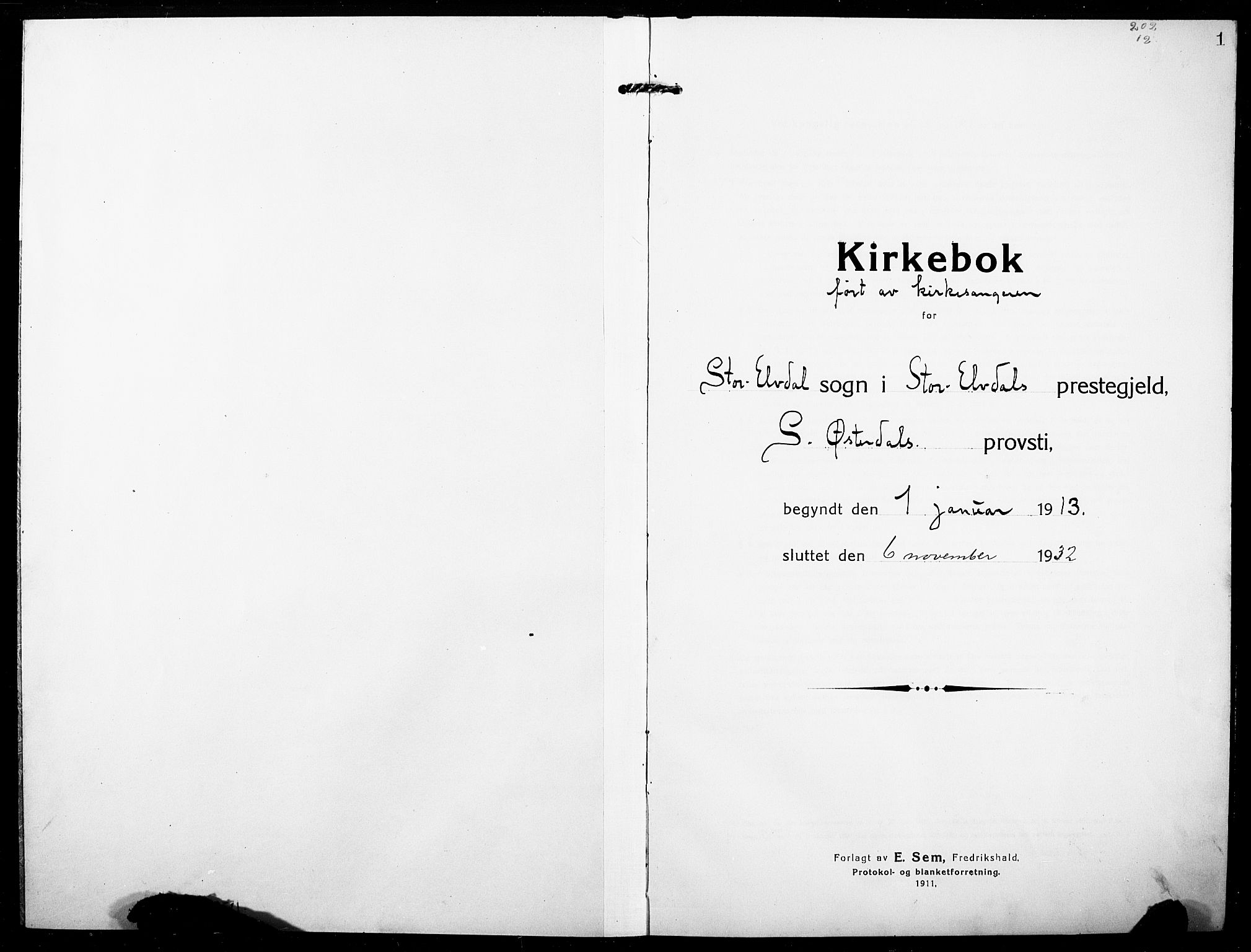Stor-Elvdal prestekontor, SAH/PREST-052/H/Ha/Hab/L0005: Parish register (copy) no. 5, 1913-1932, p. 1