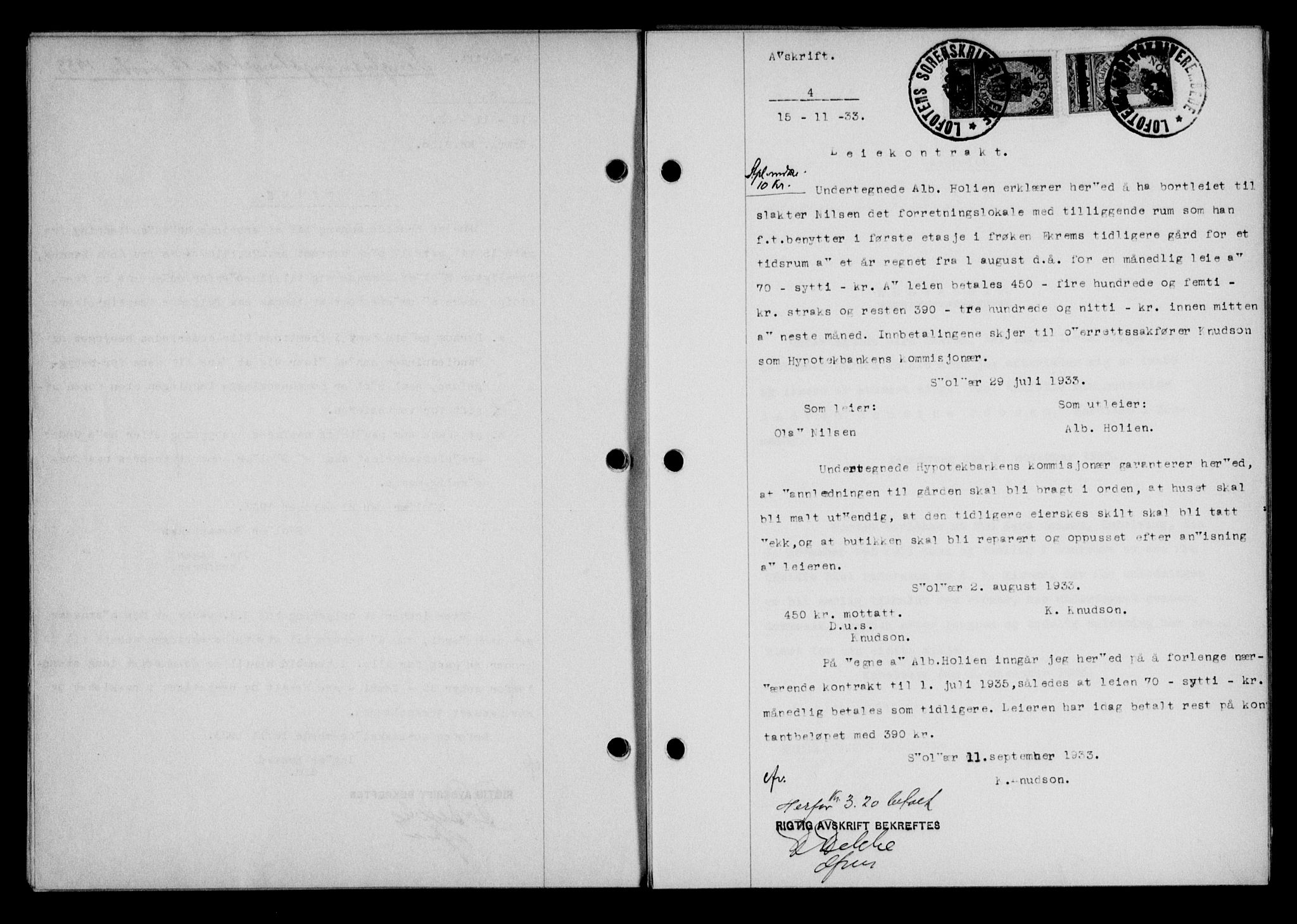 Lofoten sorenskriveri, AV/SAT-A-0017/1/2/2C/L0028b: Mortgage book no. 28b, 1933-1933, Deed date: 15.11.1933