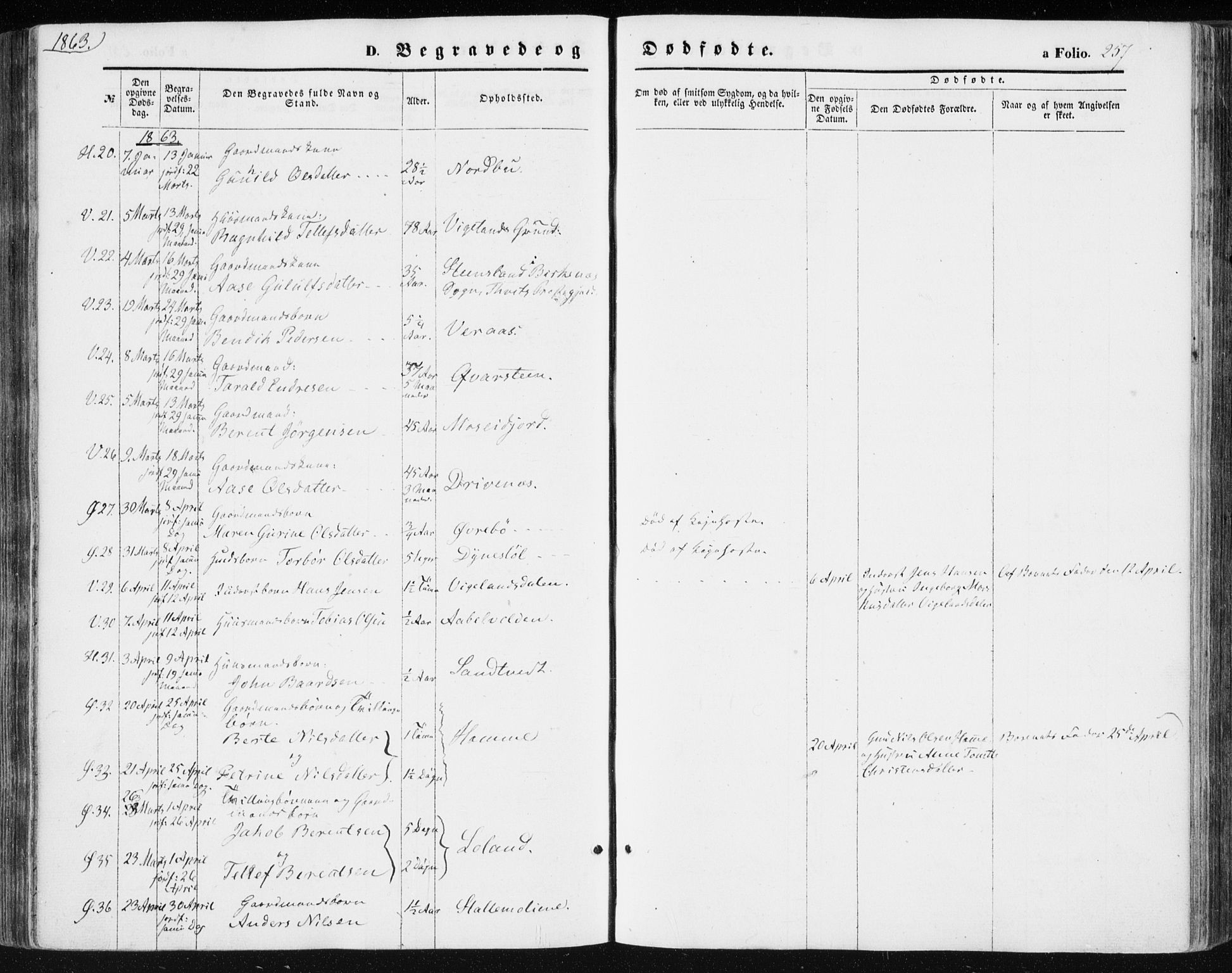 Vennesla sokneprestkontor, AV/SAK-1111-0045/Fa/Fac/L0007: Parish register (official) no. A 7, 1855-1873, p. 257